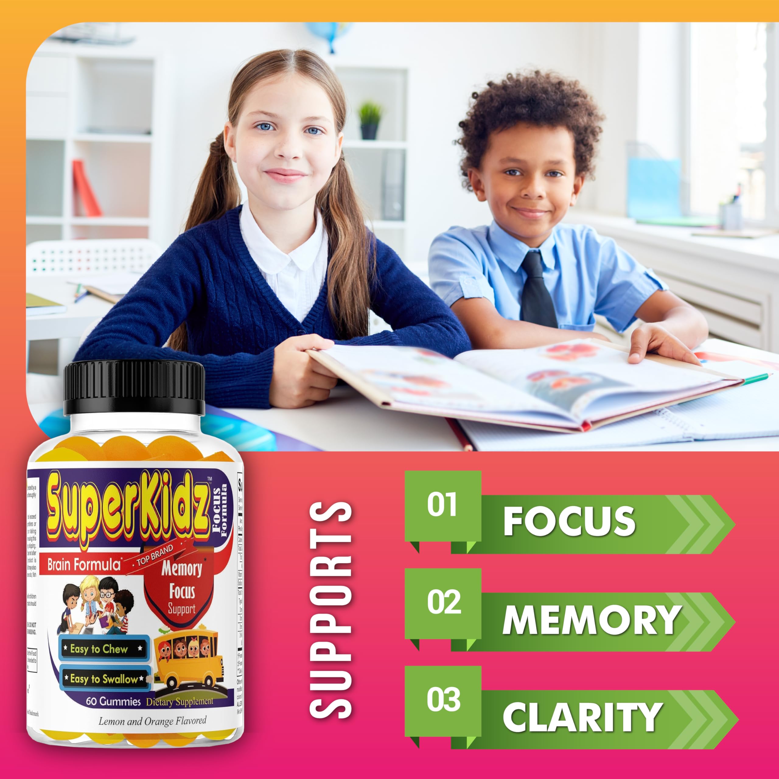 Superkids Focus Gummies for Kids, Omega 3 Gummy Kids Focus and Attention Supplements, Teen Brain Focus Vitamins, Non-GMO Gummy Vitamins, Tasty Lemon & Orange, 60 Count Celebrity LifeStyle Product buy supplements canada