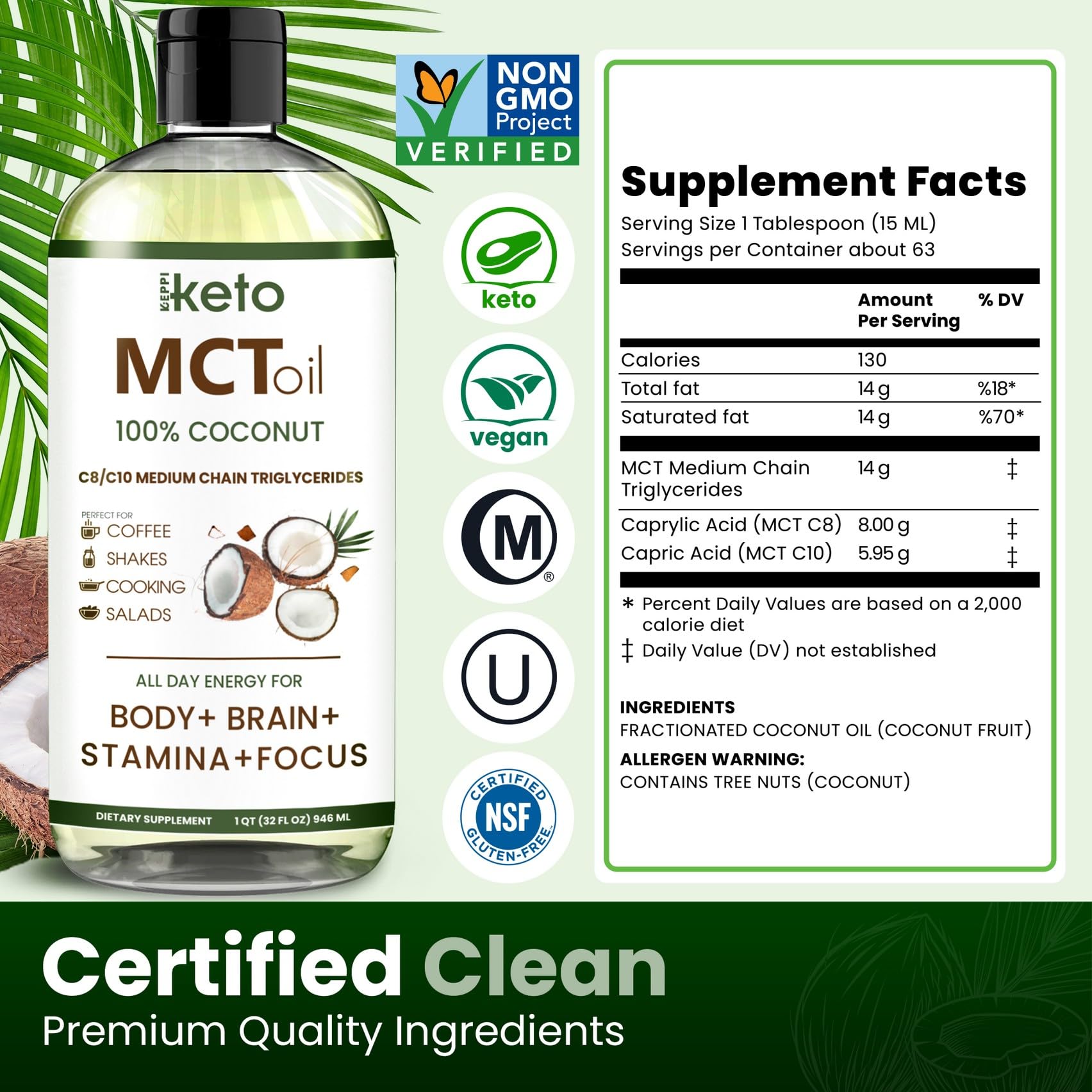 Keppi Flavorless MCT Oil - C8 and C10 for Keto Diet, Non-GMO, Certified Gluten-Free Keppi buy supplements canada