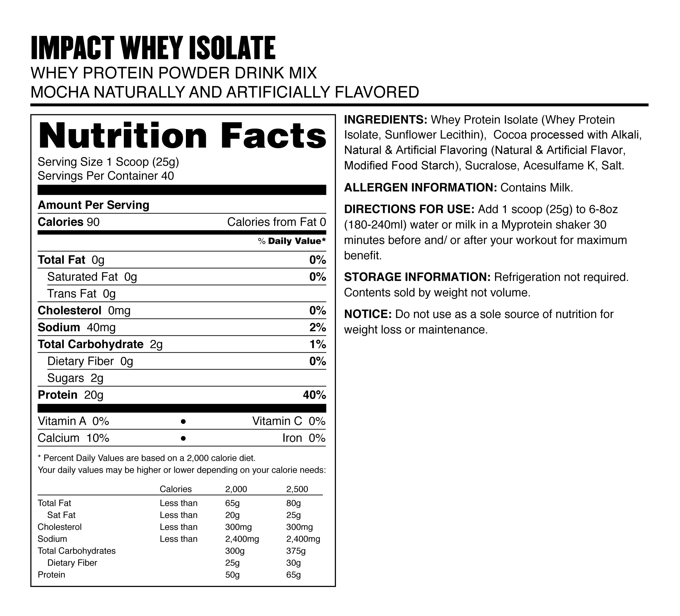 Myprotein Impact Whey Isolate - Mocha, 2.2 Lbs (40 Servings) Myprotein buy supplements canada