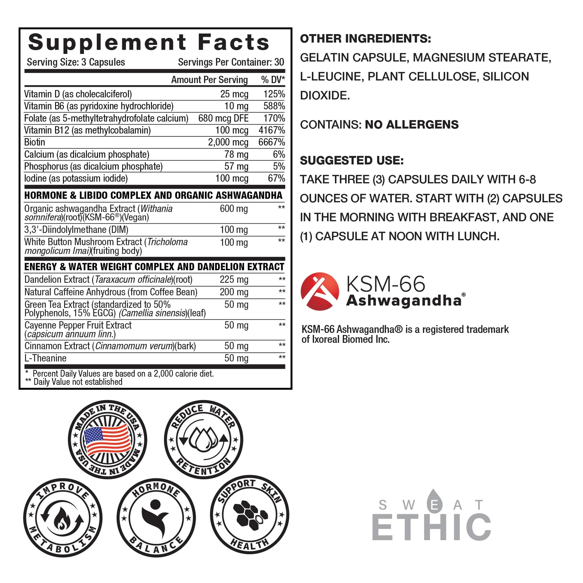 Sweat Ethic Victress, Hormone Balance Support for Women with KSM-66 Ashwagandha, DIM, Biotin, Folic Acid, Dandelion Root, Cayenne Pepper & Vitamin D3, Daily Wellness Formula, 90 Easy to Take Capsules Sweat Ethic buy supplements canada