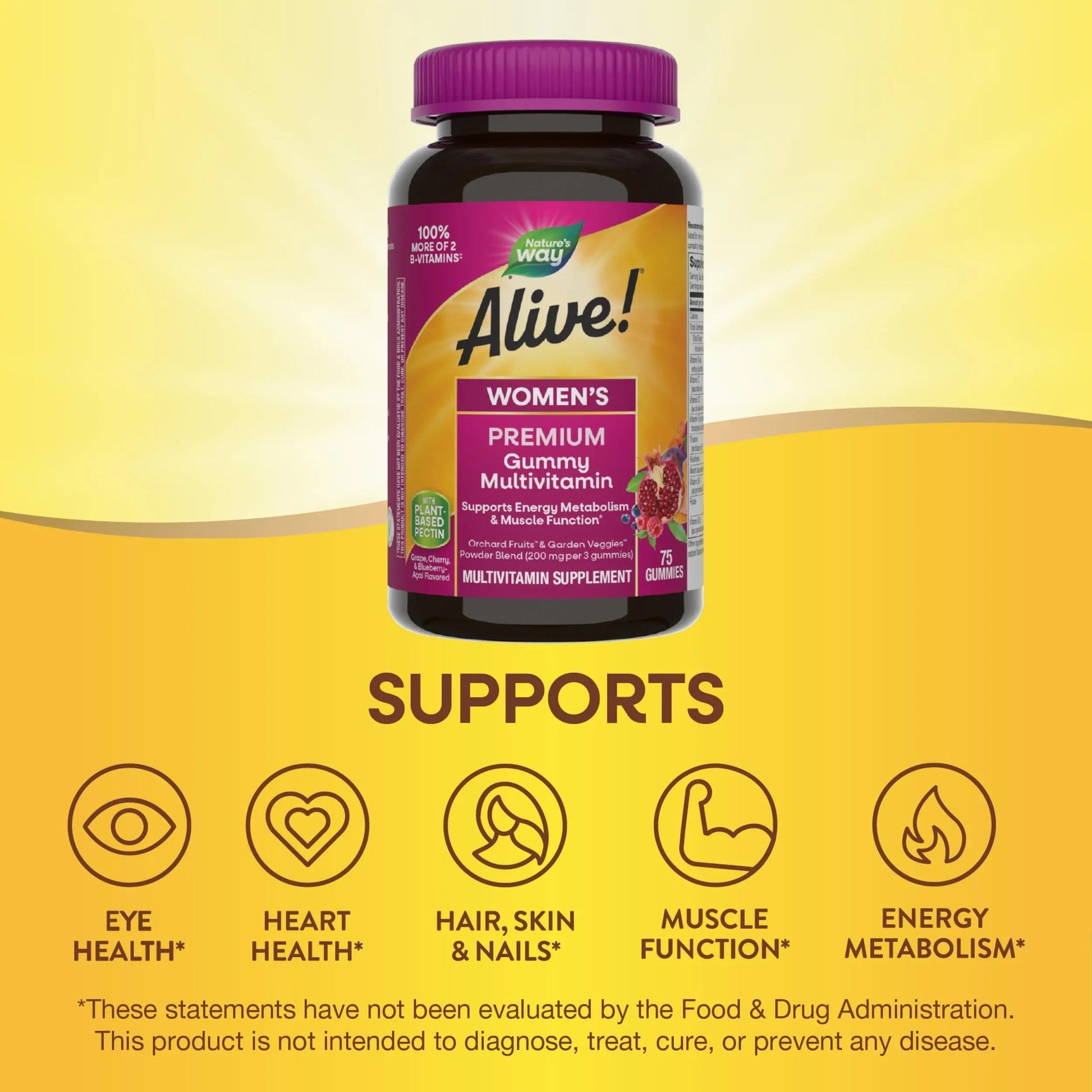 Nature’s Way Alive! Premium Women’s Gummy Multivitamin, Supports Energy Metabolism, Muscle Function*, B-Vitamins, Grape, Cherry, & Blueberry-Acai Flavored, 75 Gummies Nature's Way buy supplements canada