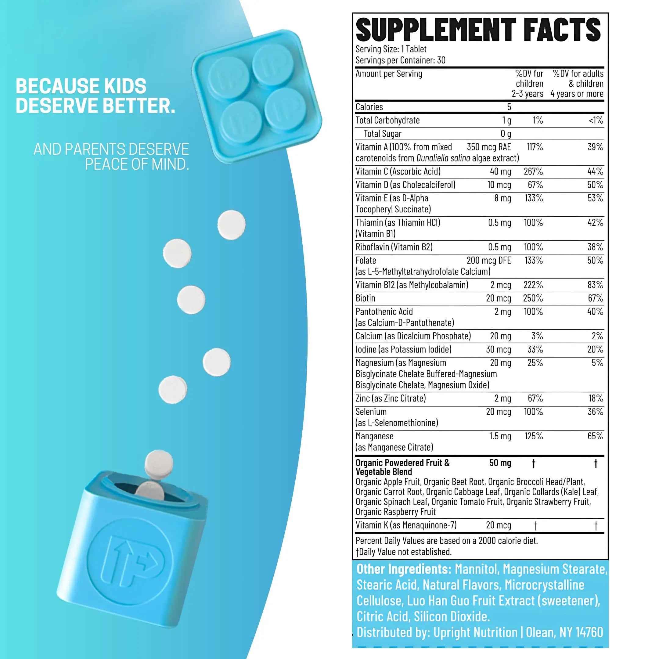 Upright Nutrition Children's Multivitamin | 30 Day Supply | Chewable, Sugar-Free | 17+ Essential Vitamins & Minerals with 50mg of Fruits & Veggies Upright Nutrition buy supplements canada