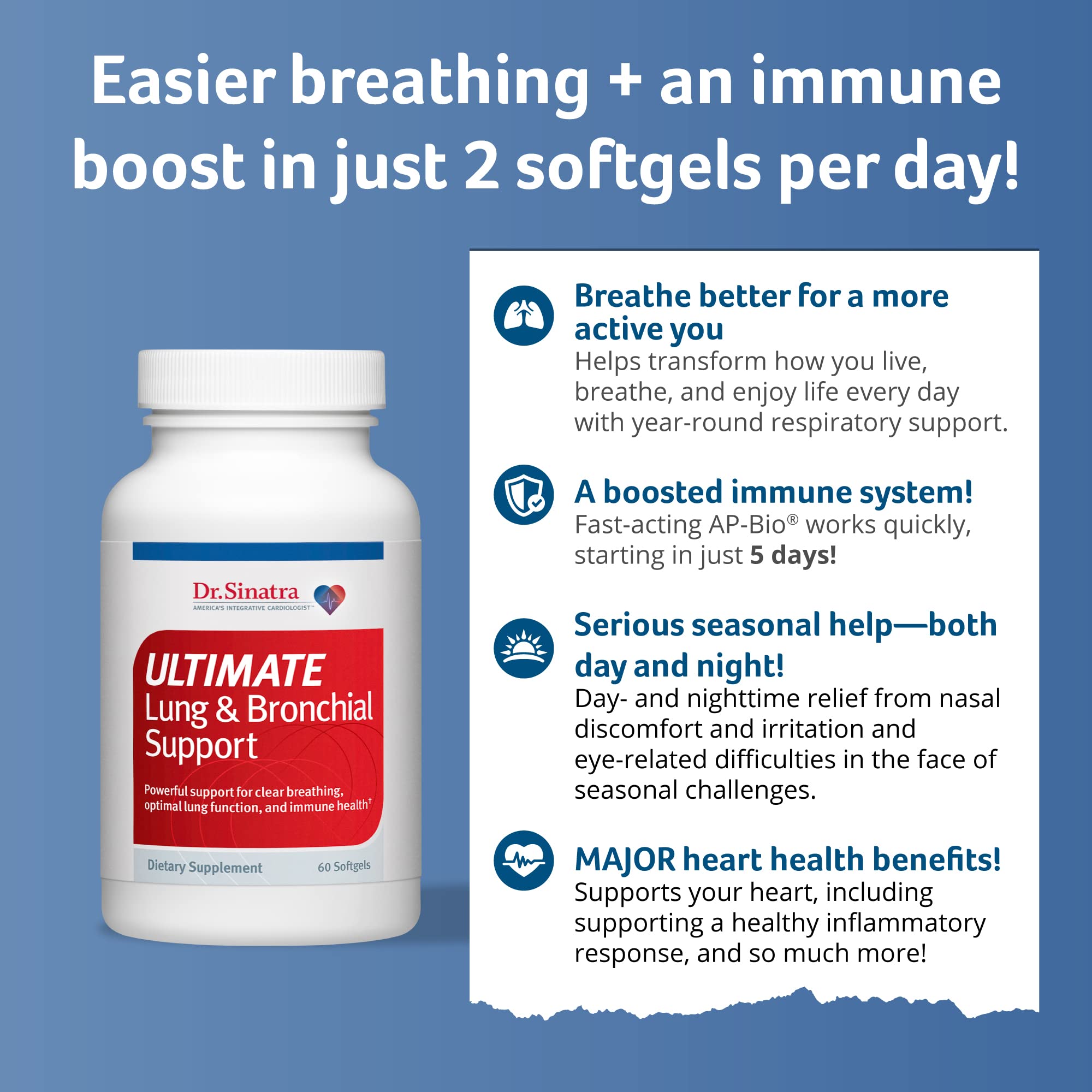Dr. Sinatra Ultimate Lung & Bronchial Support Supplement for Lung Health, Clear Breathing, Immune and Heart Health, and Seasonal Respiratory Challenge Support (60 Capsules, 30-Day Supply) Dr. Sinatra buy supplements canada