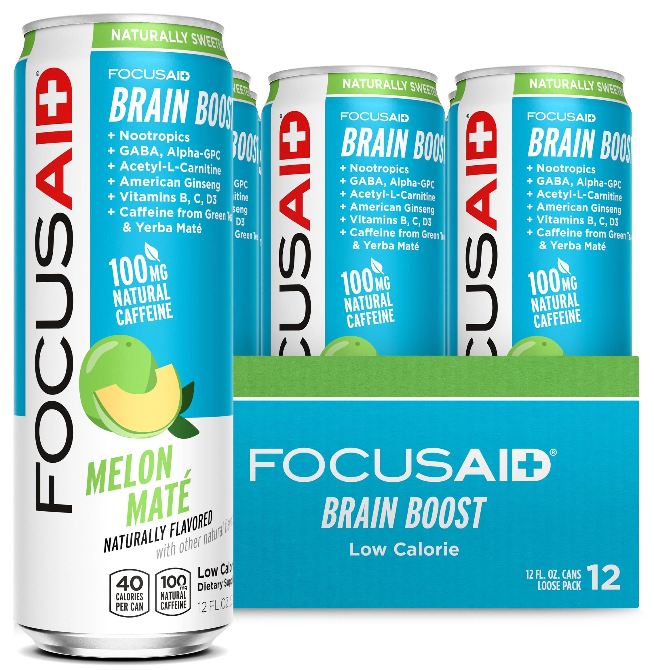 FOCUSAID Energy Blend, Brain Boosting Nootropics Drink, Alpha-GPC, GABA, B-Complex, Yerba Mate, Green Tea, 100% Clean, 100mg Natural Caffeine, 12-oz. can, 12 Pack LIFEAID buy supplements canada