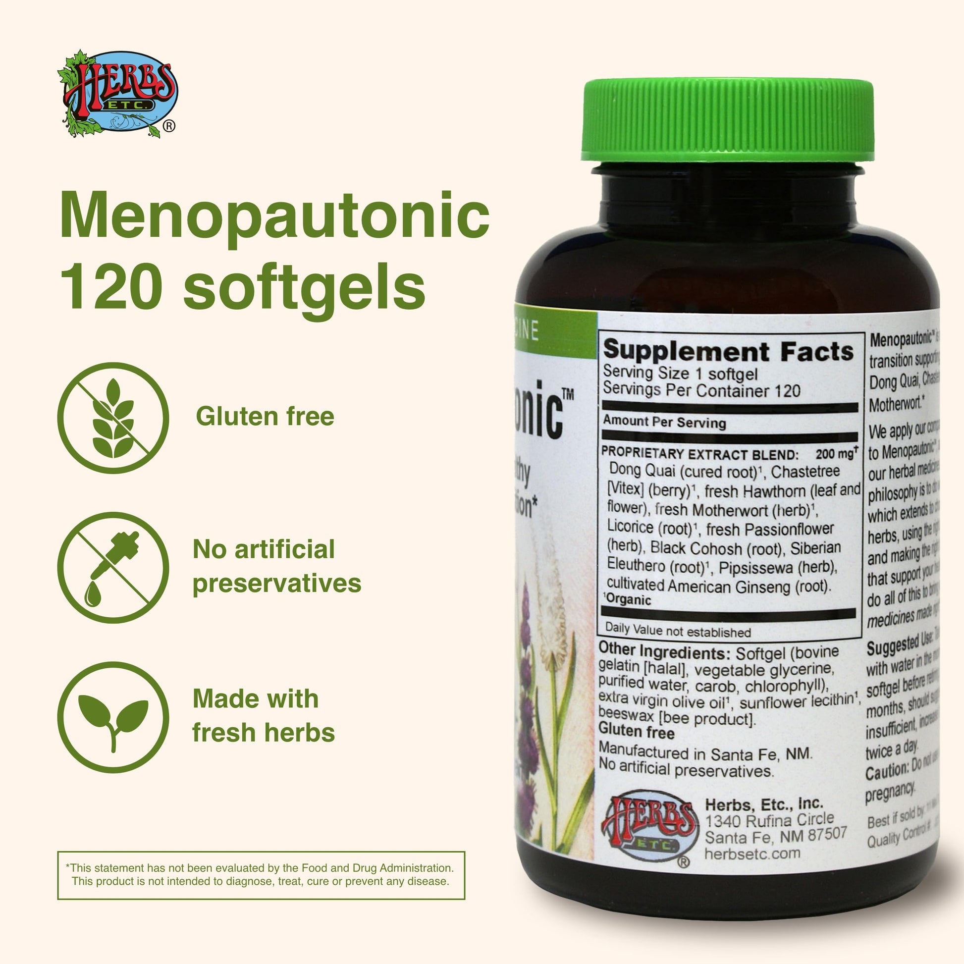 Herbs Etc. Menopautonic Softgels - Essential Supplement for Women - Hormonal Transition Support Supplement - Offers Menopausal Support with Dong Quai & Motherwort - 120 Softgels (120 Servings) Herbs Etc. buy supplements canada