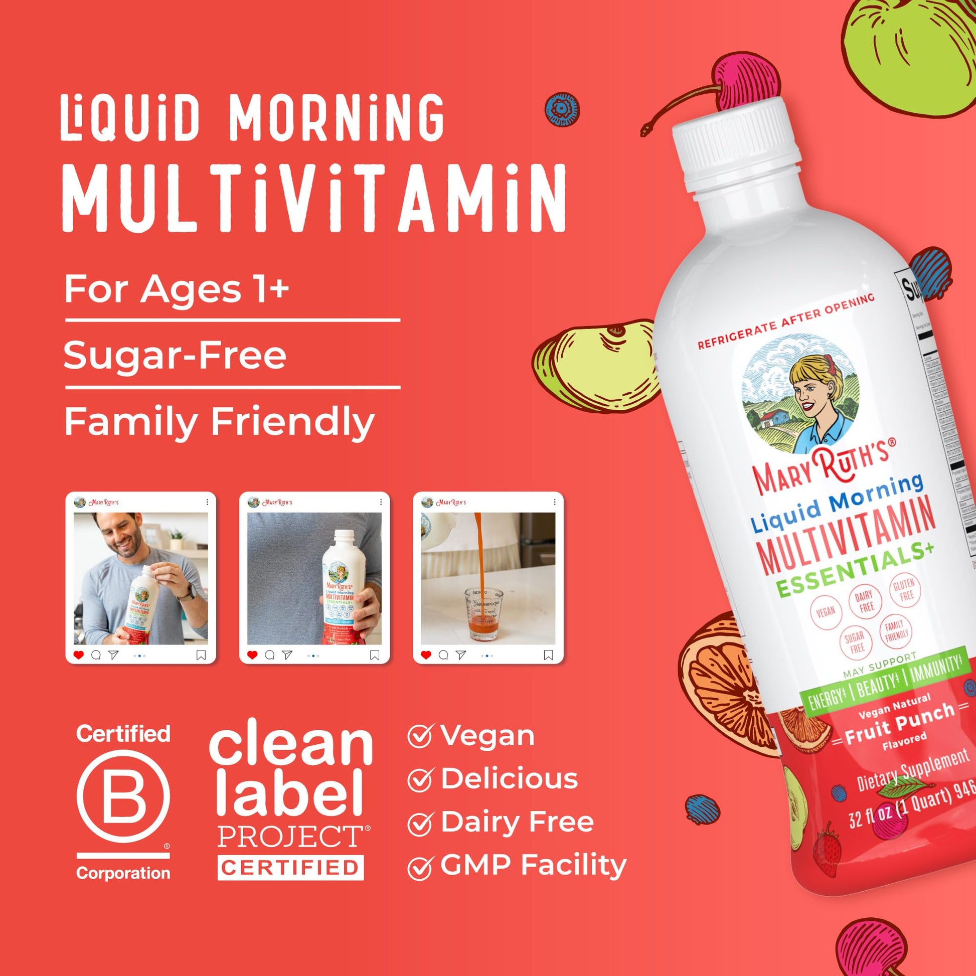 MaryRuth Organics Liquid Morning Multivitamin Essentials+ | Vitamin A C D E B6 B12 Biotin Zinc, Mens Womens Multivitamin, Immune Support, Beauty | Sugar Free | Vitamins for Ages 1+ | Vegan | 32 Fl Oz MARYRUTH'S buy supplements canada