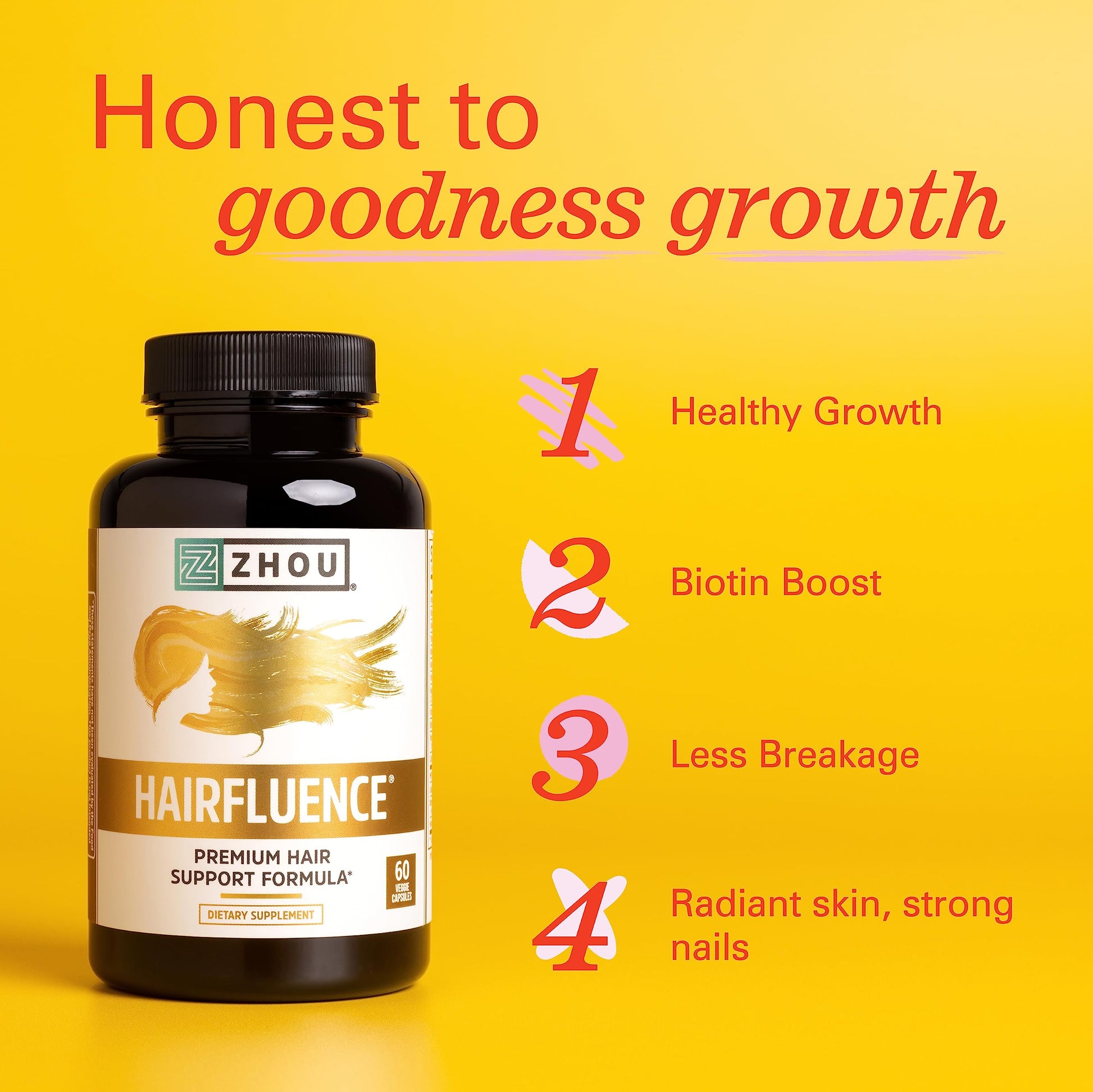 Zhou Hairfluence, Hair Growth Supplement with Biotin 5000mcg, Collagen, Keratin, Zhou Nutrition buy supplements canada
