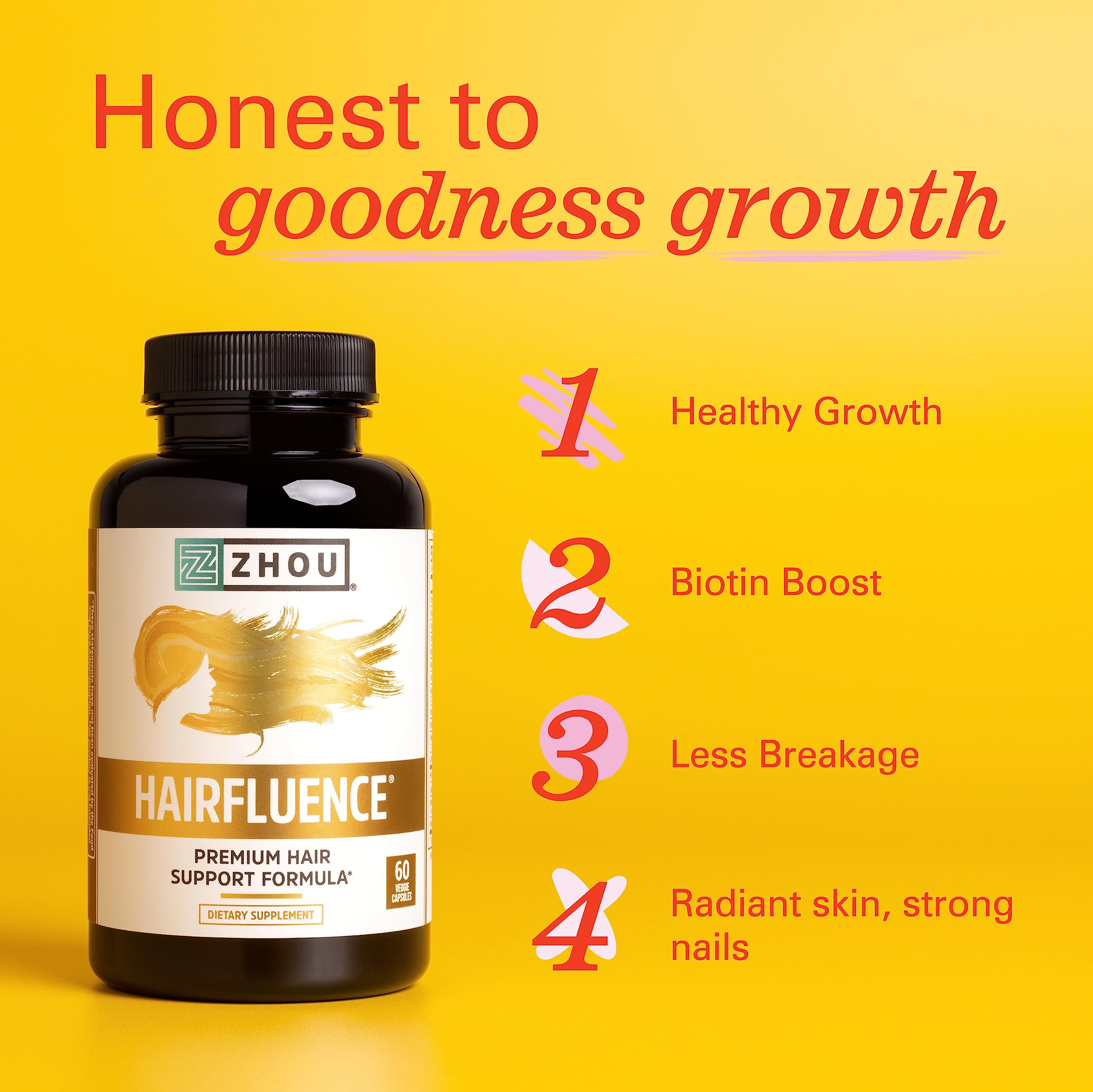 Zhou Hairfluence, Hair Growth Supplement with Biotin 5000mcg, Collagen, Keratin, Zhou Nutrition buy supplements canada