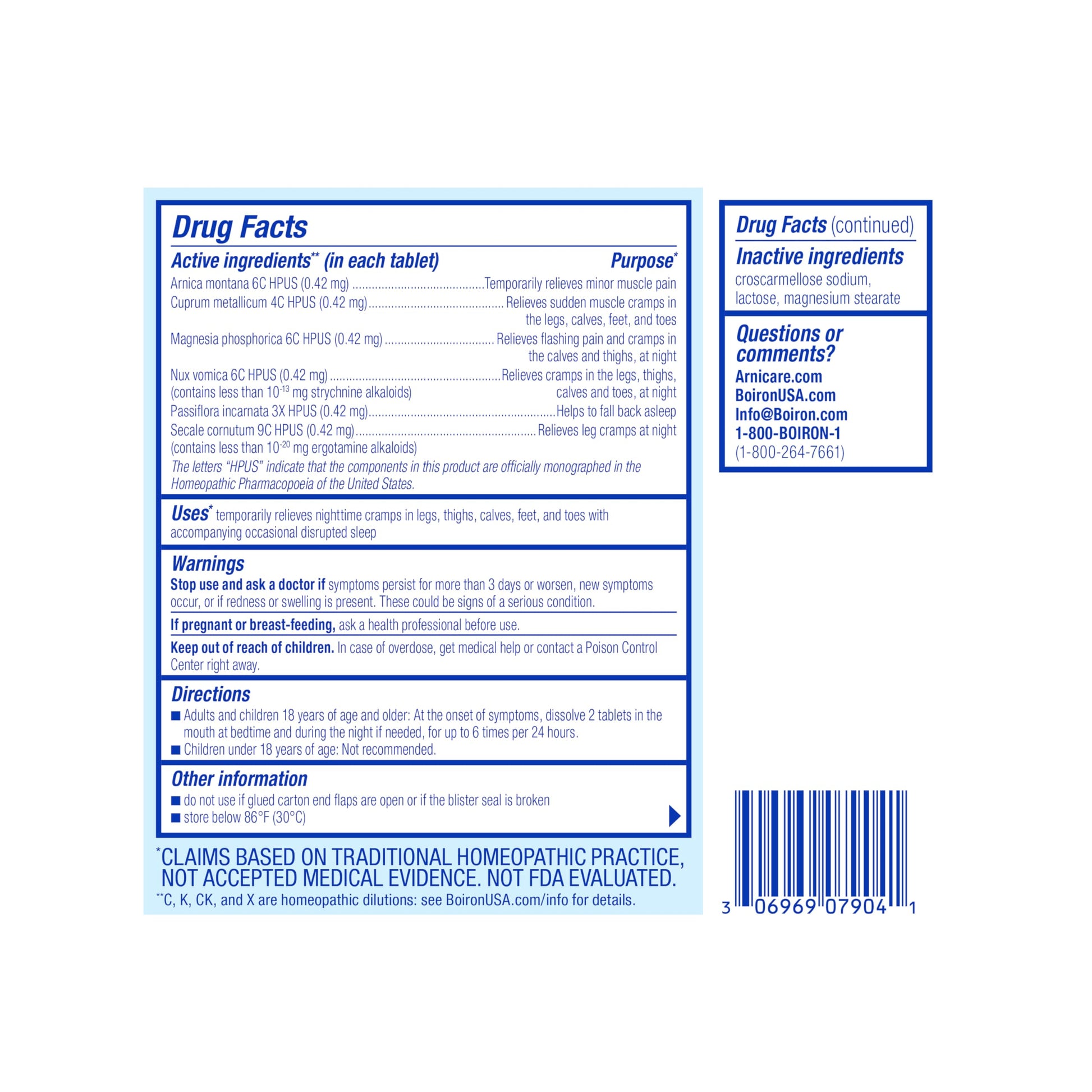 Boiron Arnicare Leg Cramps PM for Nighttime Relief from Cramping and Stiffness in Feet or Calves - 60 Tablets Boiron buy supplements canada