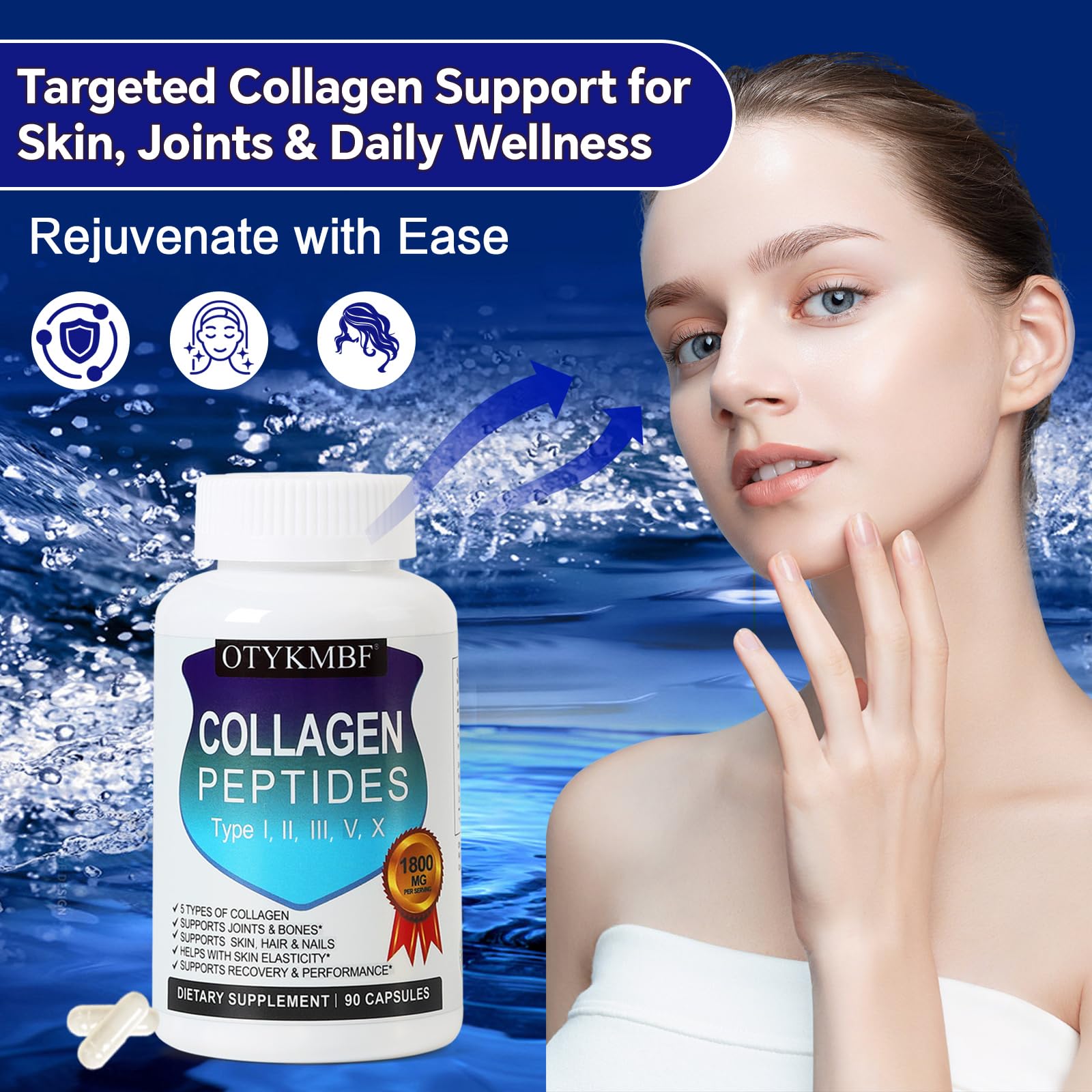 OTYKMBF Multi Collagen Peptides Pills 1800mg, Type I, II, III, V, X - Hydrolyzed Premium Collagen Complex Supports Skin, Joints, Hair & Nails, Hydrolyzed Protein for Women Men, 90 Capsules OTYKMBF buy supplements canada