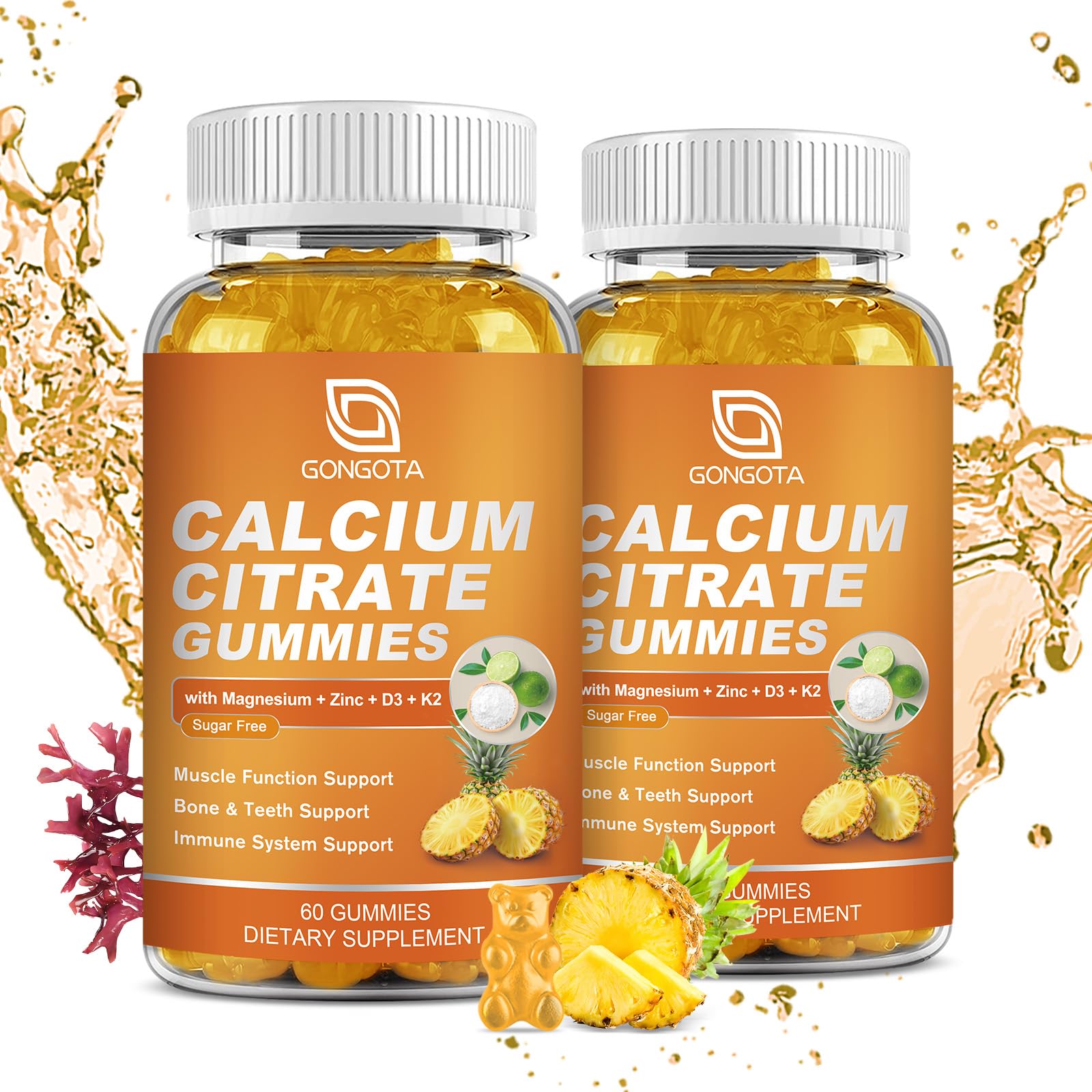 GONGOTA Calcium Citrate 1200mg with Vitamin D3 Gummies, Chewable Calcium for Bone, Muscle, Joints, Immune Support, Calcium Supplements for Women & Men,Sugar Free, Pineapple Flavor - 120 Gummies GONGOTA buy supplements canada