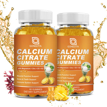 GONGOTA Calcium Citrate 1200mg with Vitamin D3 Gummies, Chewable Calcium for Bone, Muscle, Joints, Immune Support, Calcium Supplements for Women & Men,Sugar Free, Pineapple Flavor - 120 Gummies GONGOTA buy supplements canada