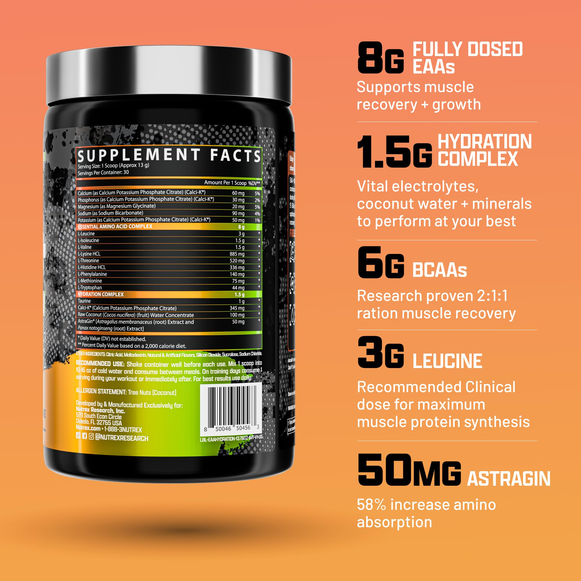 Nutrex Research EAA Hydration | EAAs + BCAA Powder | Muscle Recovery, Strength, Muscle Building, Endurance | 8G Essential Amino Acids + Electrolytes | 30 Servings It's Mango Time Nutrex Research buy supplements canada