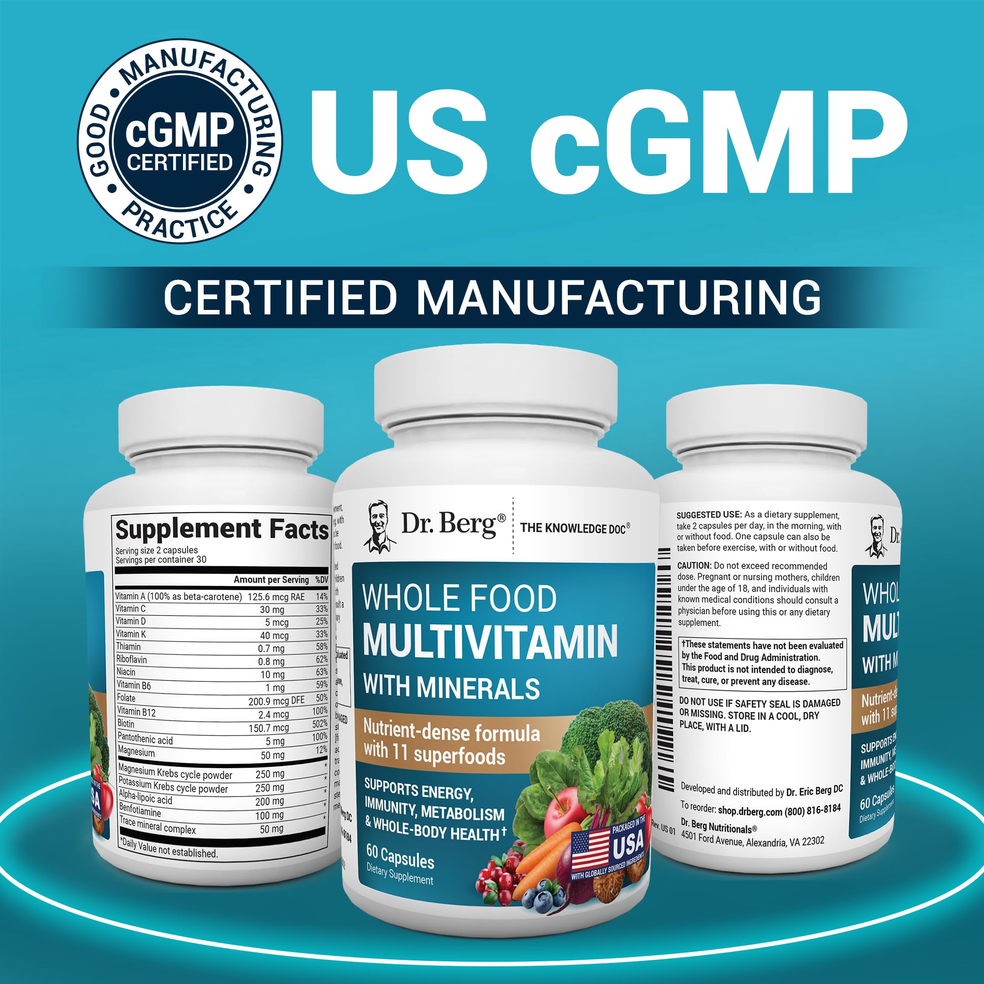 Dr. Berg Whole Food Multivitamin with Minerals - Daily Multivitamin for Men and Women - Includes Premium Whole Food Fruits and Vegetable Blend with Folate Dr. Berg Nutritionals buy supplements canada
