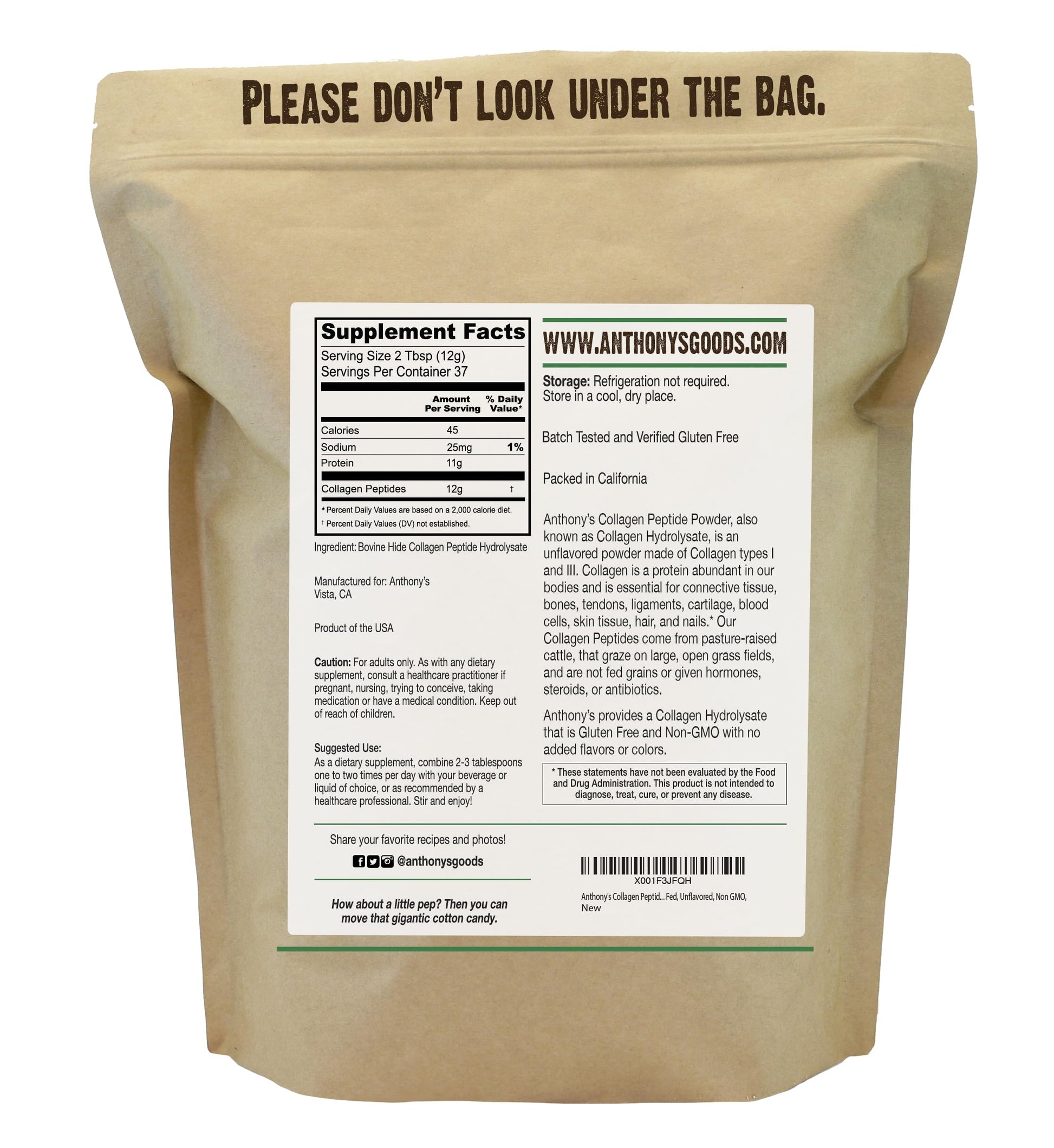 Anthony's Collagen Peptide Powder, 1 lb, Pure Hydrolyzed, Gluten Free, Keto and Paleo Friendly, Grass Fed Anthony's buy supplements canada