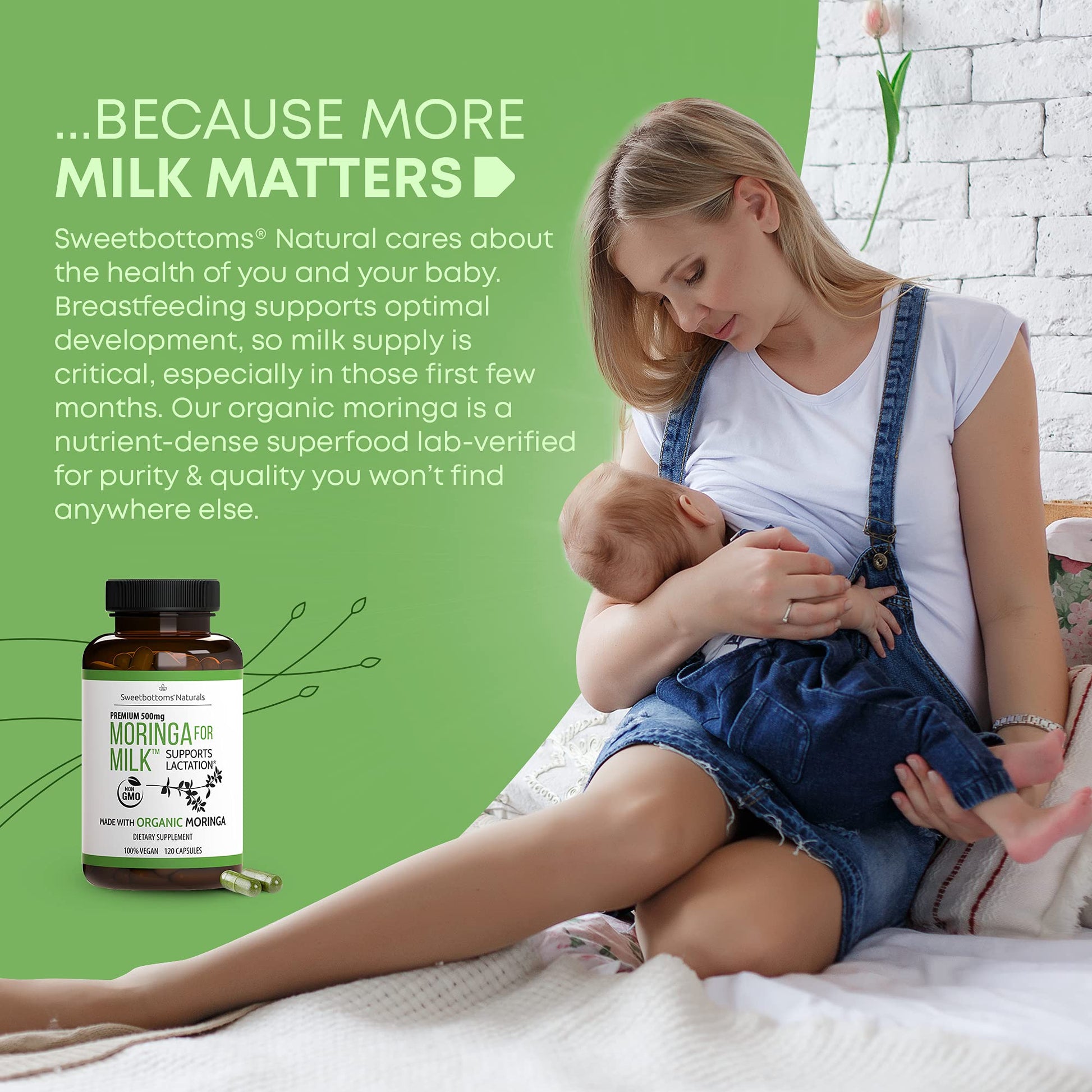 Lactation Supplement - Organic Moringa Capsules for Breastfeeding Support to Increase Breastmilk Supply (120 ct) Pure Malunggay Leaf Powder for Milk Production Booster Sweetbottoms buy supplements canada
