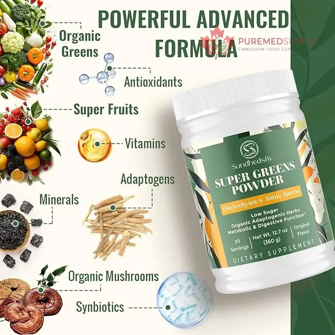 Super Greens Powder Superfood + Electrolytes & Tonic Herbs | Organic Greens, Shilajit, Adaptogens, Antioxidants, Preobiotic & Probiotic & Postbiotic| for Energy, Gut & Immune| Unflavored - 30 Servings Sundhedsliv buy supplements canada