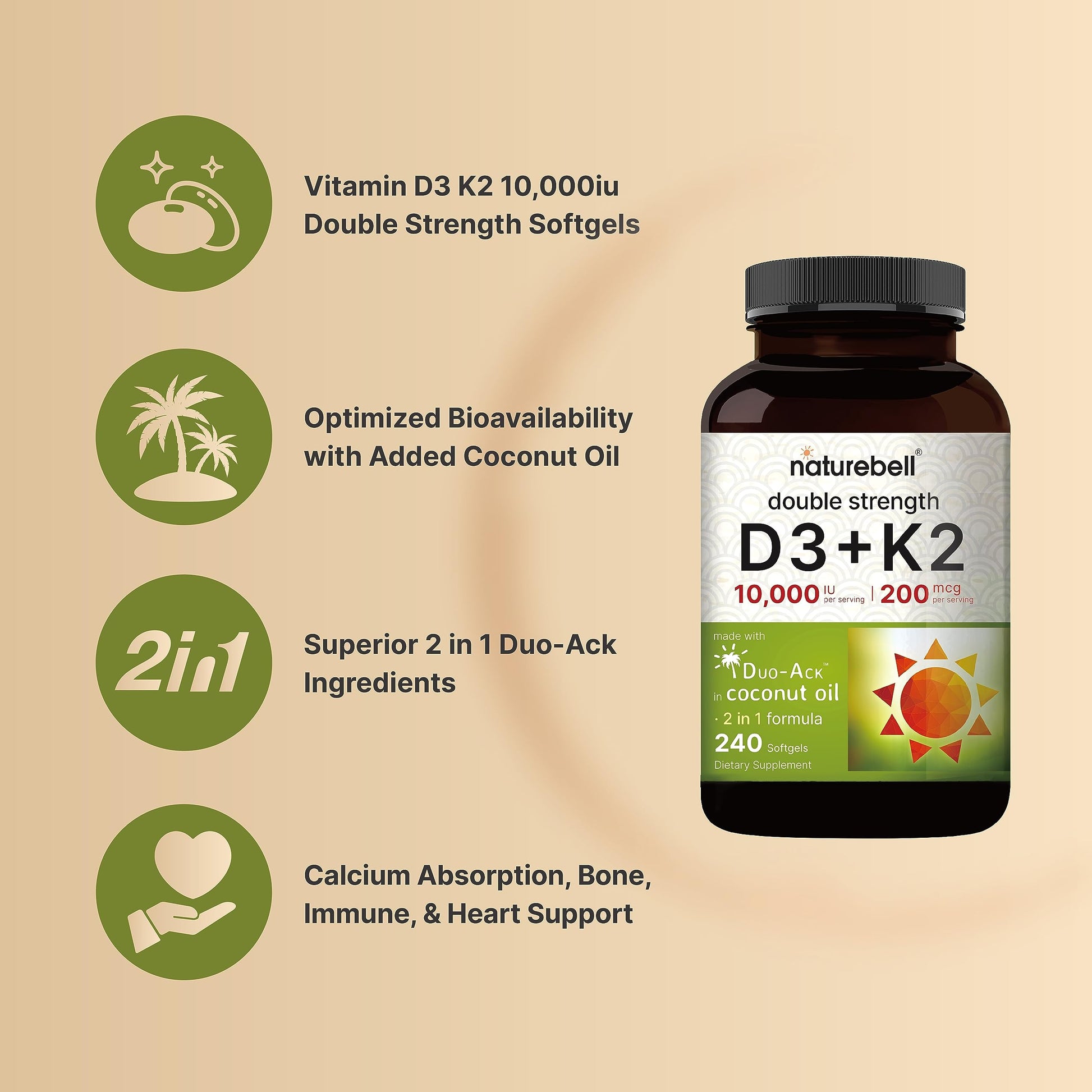 NatureBell Vitamin D3 K2 (10,000 IU Vitamin D + 200mcg Vitamin K MK-7) 240 Softgels NatureBell buy supplements canada