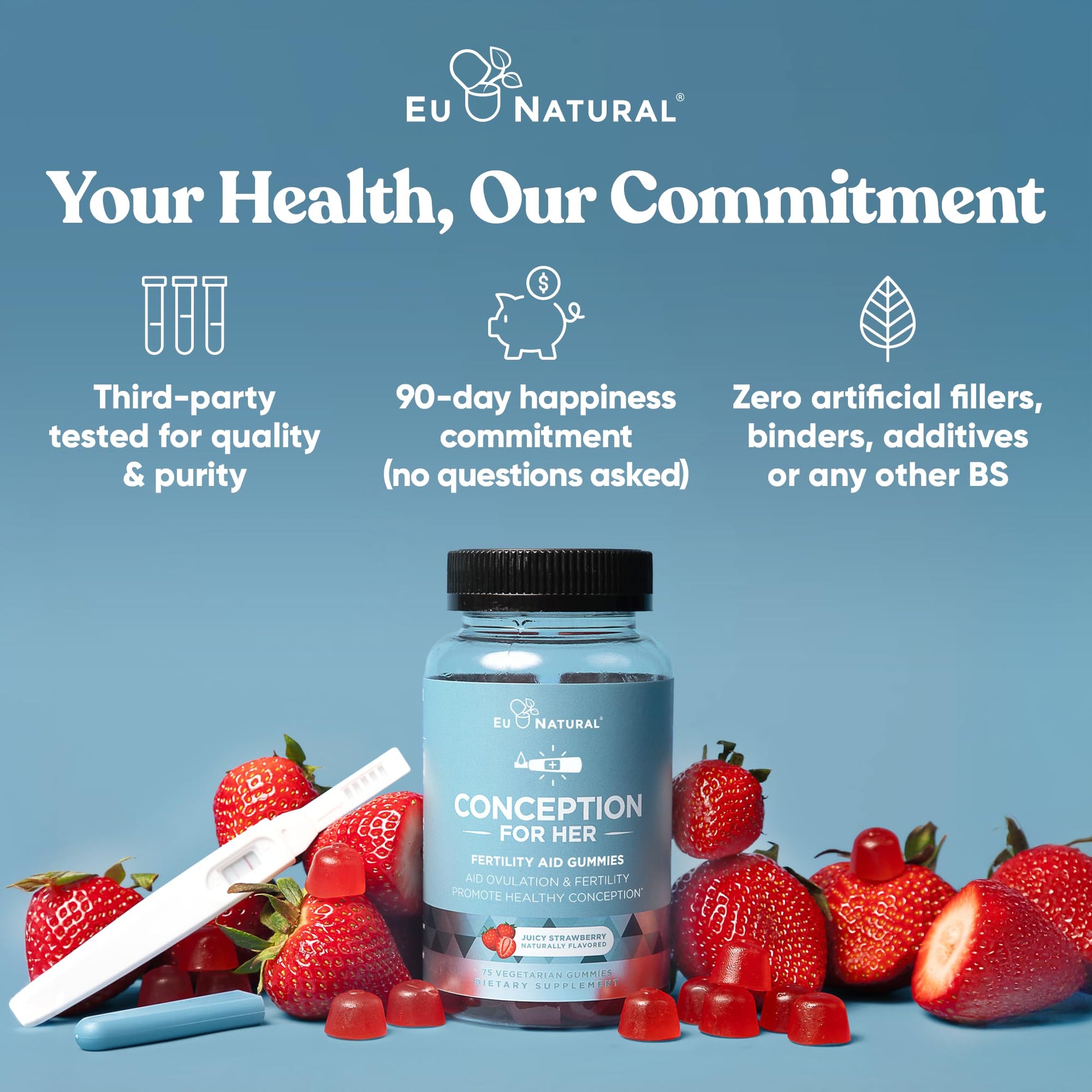 Conception for Her Fertility Gummies - Fertility Supplements for Women with Myo Inositol, Folate & more Essential Nutrients - Delicious Juicy Strawberry Hormone Balance Vitamins, 75 ct Pectin Gummies Eu Natural buy supplements canada