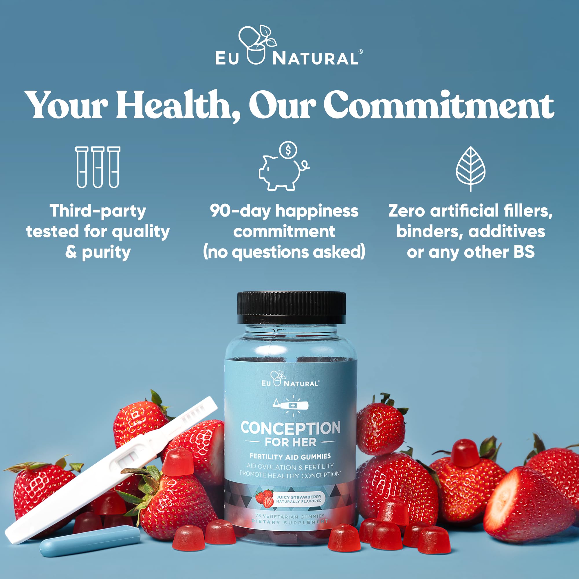 Conception for Her Fertility Gummies - Fertility Supplements for Women with Myo Inositol, Folate & more Essential Nutrients - Delicious Juicy Strawberry Hormone Balance Vitamins, 75 ct Pectin Gummies Eu Natural buy supplements canada