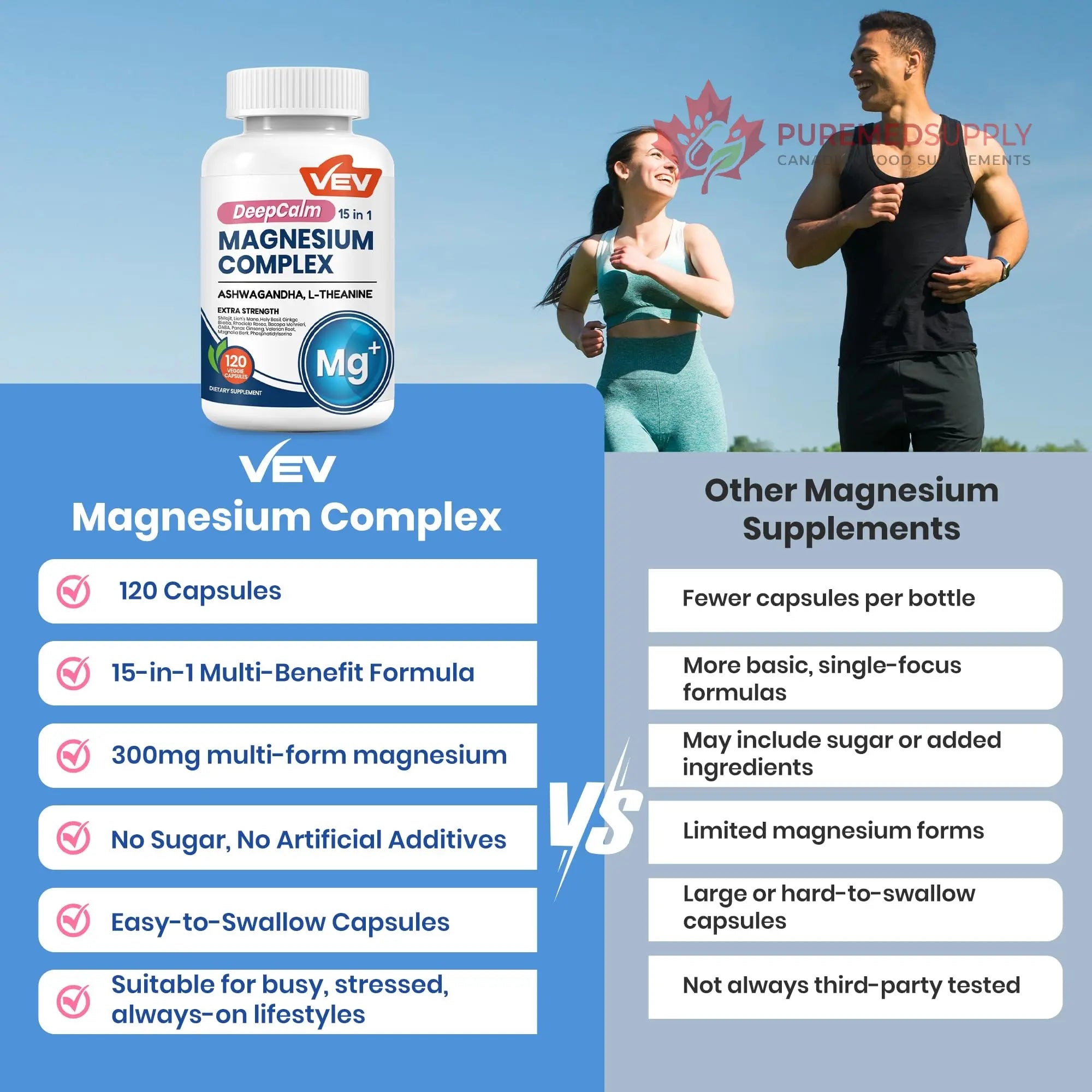 VEV DeepCalm Magnesium Complex for Women – 15-in-1 Glycinate & Citrate Capsules with Ashwagandha & L-Theanine – 120 Vegan Capsules VEV buy supplements canada