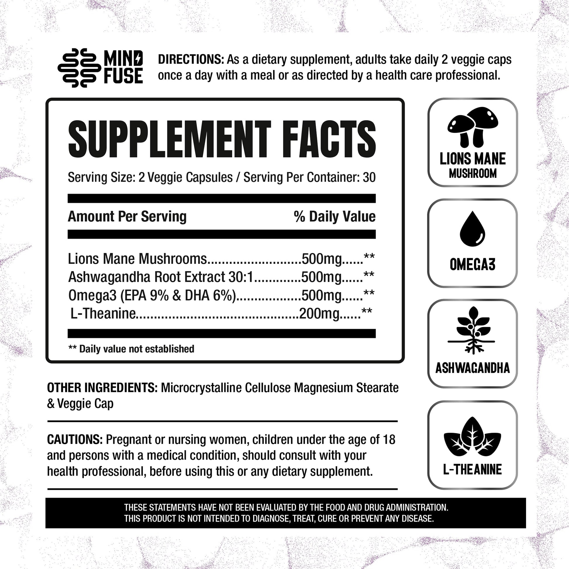 Nootropic Memory Booster Supplement for Adults - Lion’s Mane Capsules with Omega-3, Ashwagandha & L-Theanine for Focus & Memory - Gluten-Free 60 Capsules Mind Fuse buy supplements canada