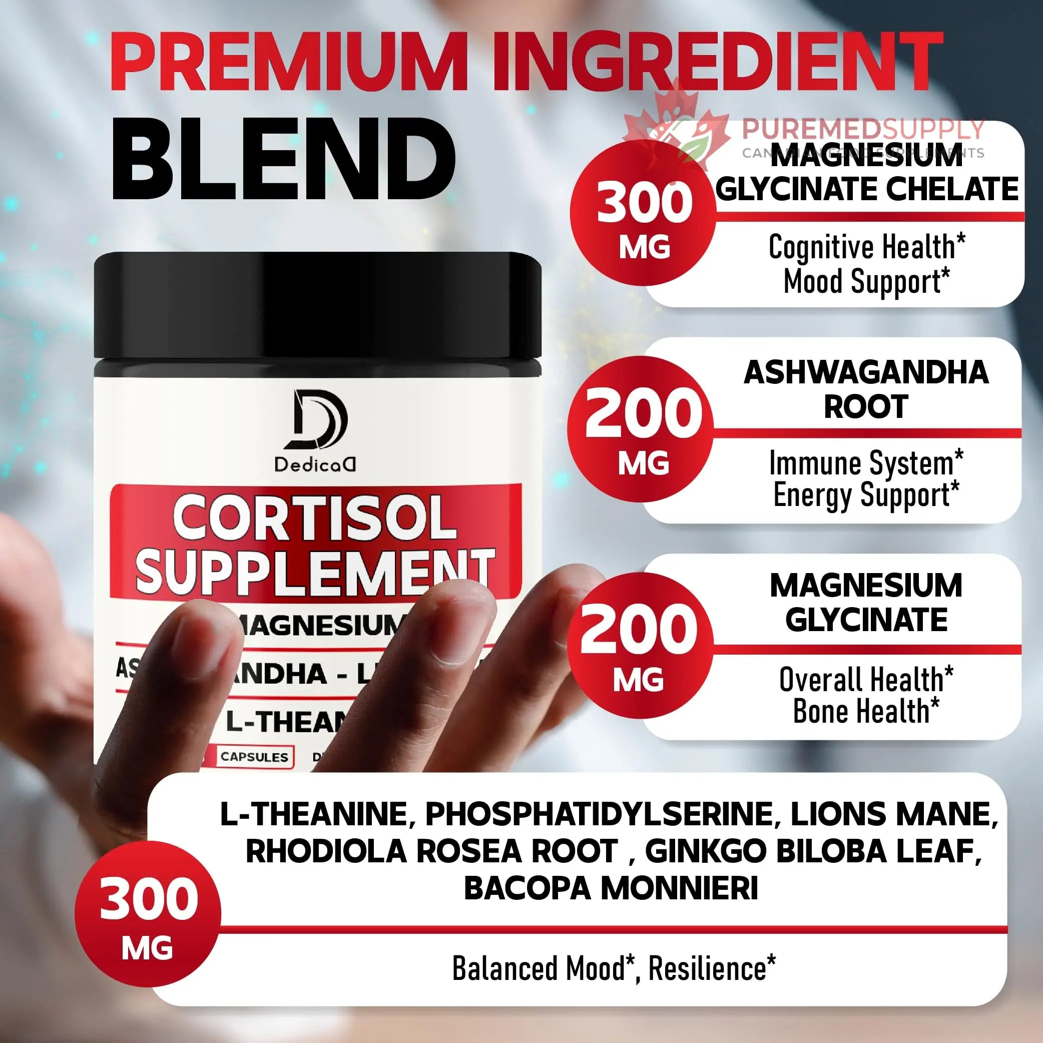 DEDICAD 9in1 Cortisol Supplement - Ashwagandha and Magnesium Glycinate and Chelate - Brain Health & Restful Night & Mood Balance - 90 Capsules Supply 45 Days DEDICAD buy supplements canada