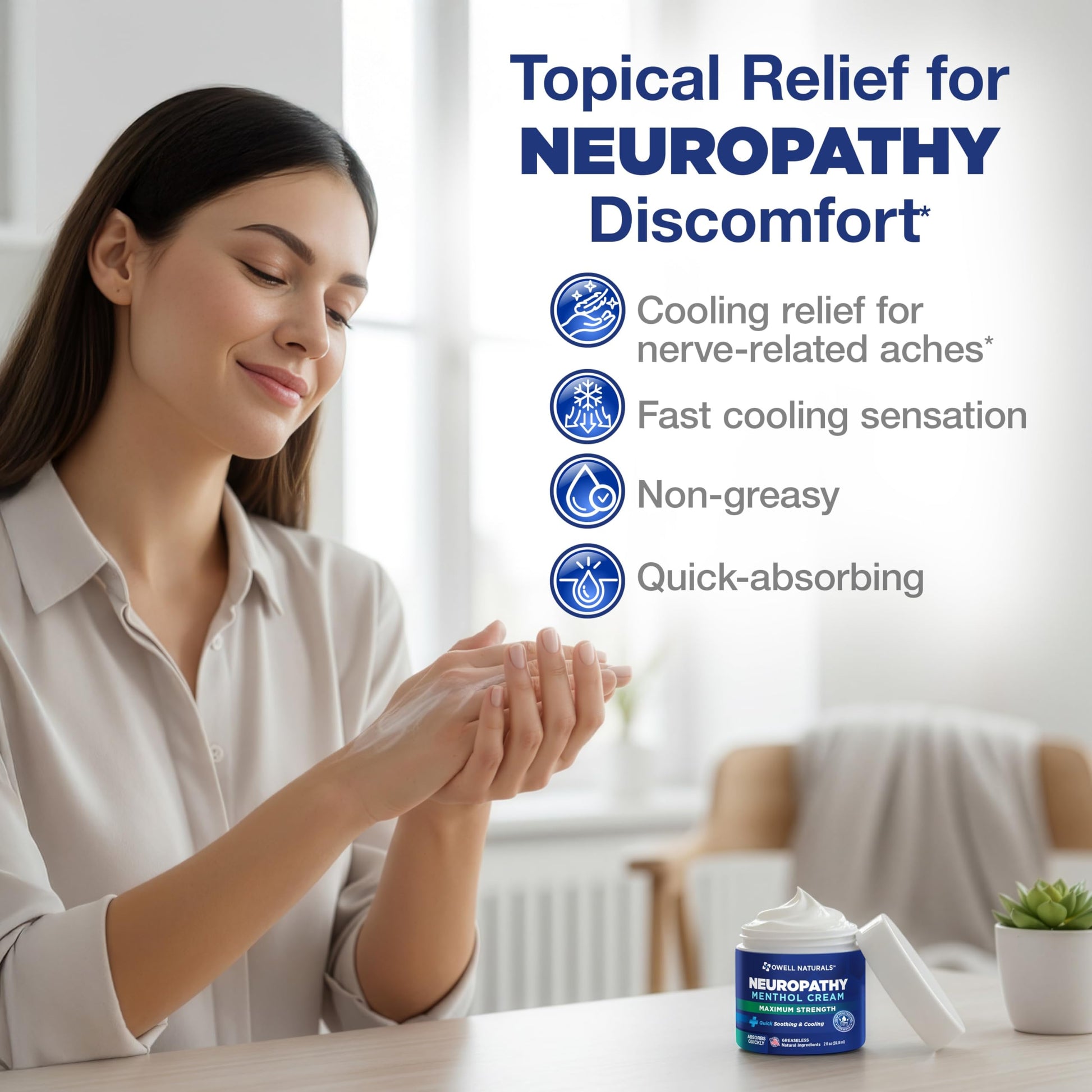 Owell Naturals Neuropathy Cream Extra Strength – Fast Absorbing Cooling for Leg, Feet & Hands – Advanced Soothing Formula with Aloe Vera, Arnica, MSM & Vitamin B6 – Made in USA, 2 fl oz Owell Naturals buy supplements canada