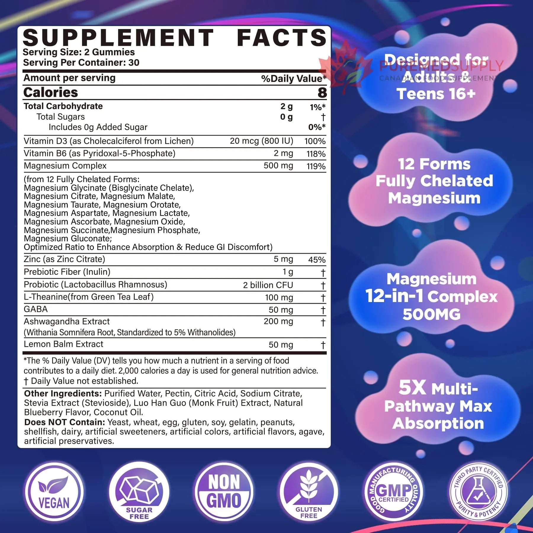Full Spectrum Magnesium Glycinate Complex 21 in 1 Gummies for Deep Calm Sleep, 12 Forms Magnesium Citrate Malate Taurate Orotate for Women Men + Probiotics w/Ashwagandha, L-Theanine, GABA, 120Cts Nextdia buy supplements canada