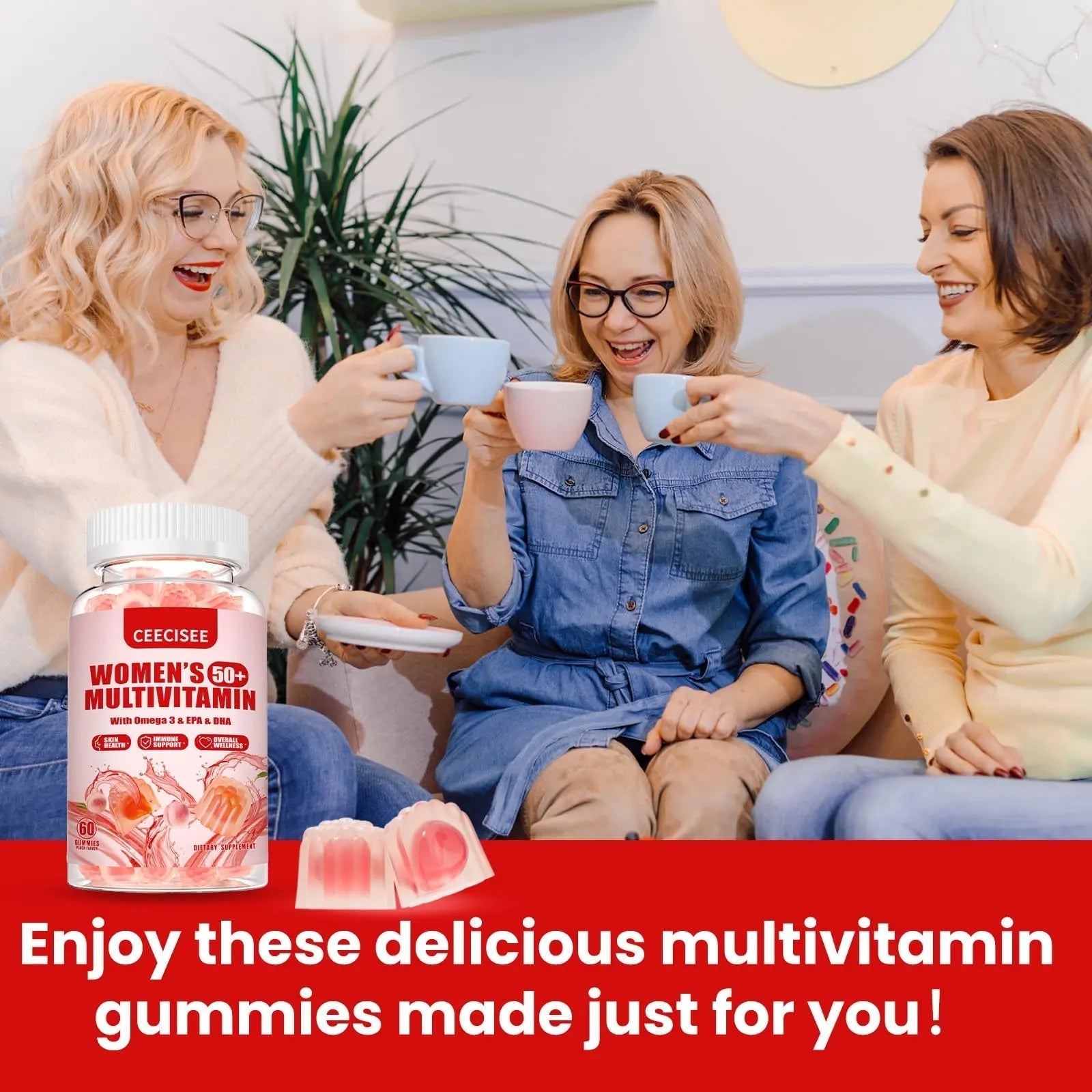 Ceecisee Vitamin Gummies for 50+ Women: Organic Vegan Multivitamin with Iron Omega3 B12 D3 Biotin Zinc Ashwagandha for Hair Skin Health Energy Immune Suppor Ceecisee buy supplements canada