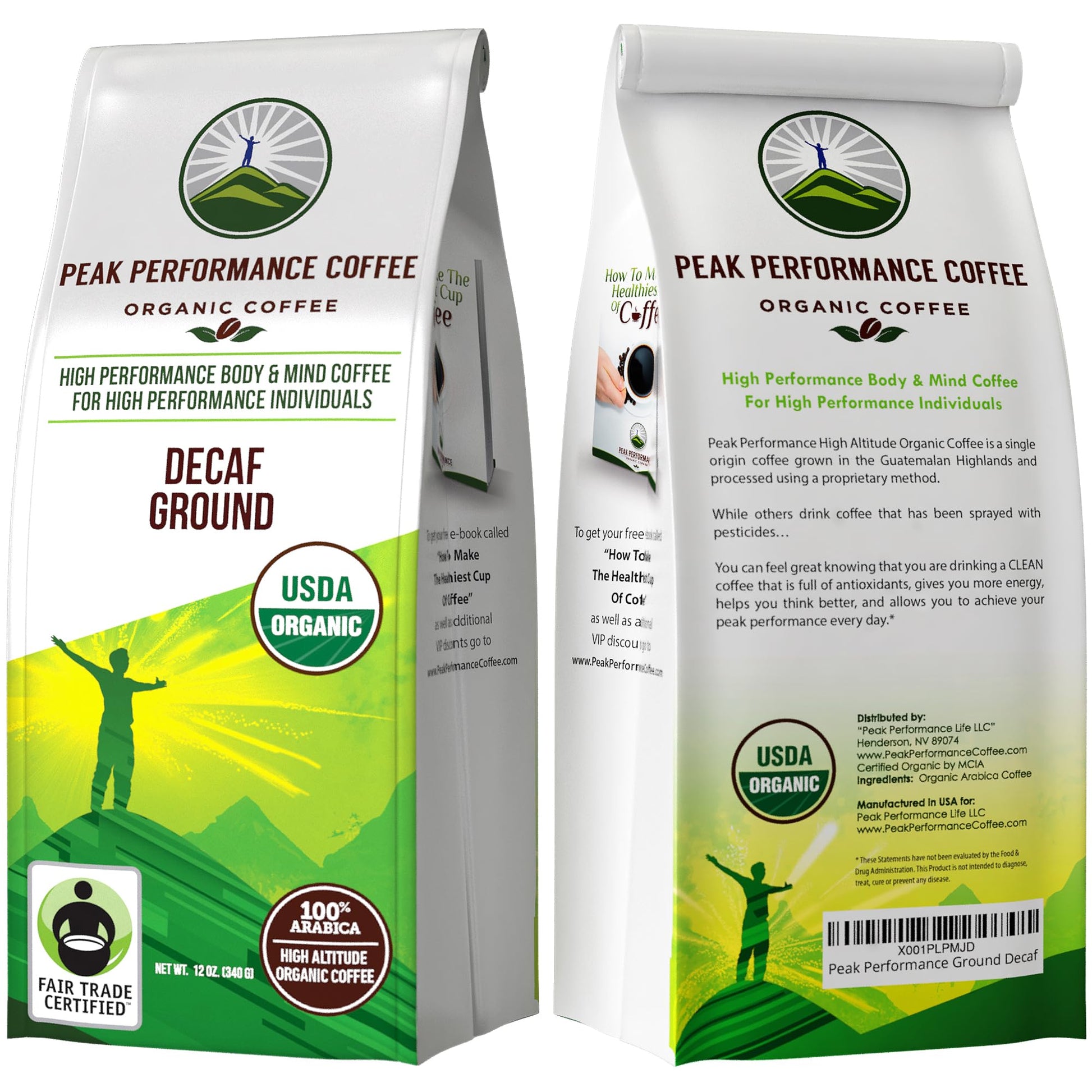 Peak Performance High Altitude Organic Decaf Coffee - Fair Trade, Low Acid, Non GMO, and Beans Full of Antioxidants - Medium Roast Smooth Tasting USDA Certified Organic Decaffeinated Ground 12 oz Peak Performance buy supplements canada