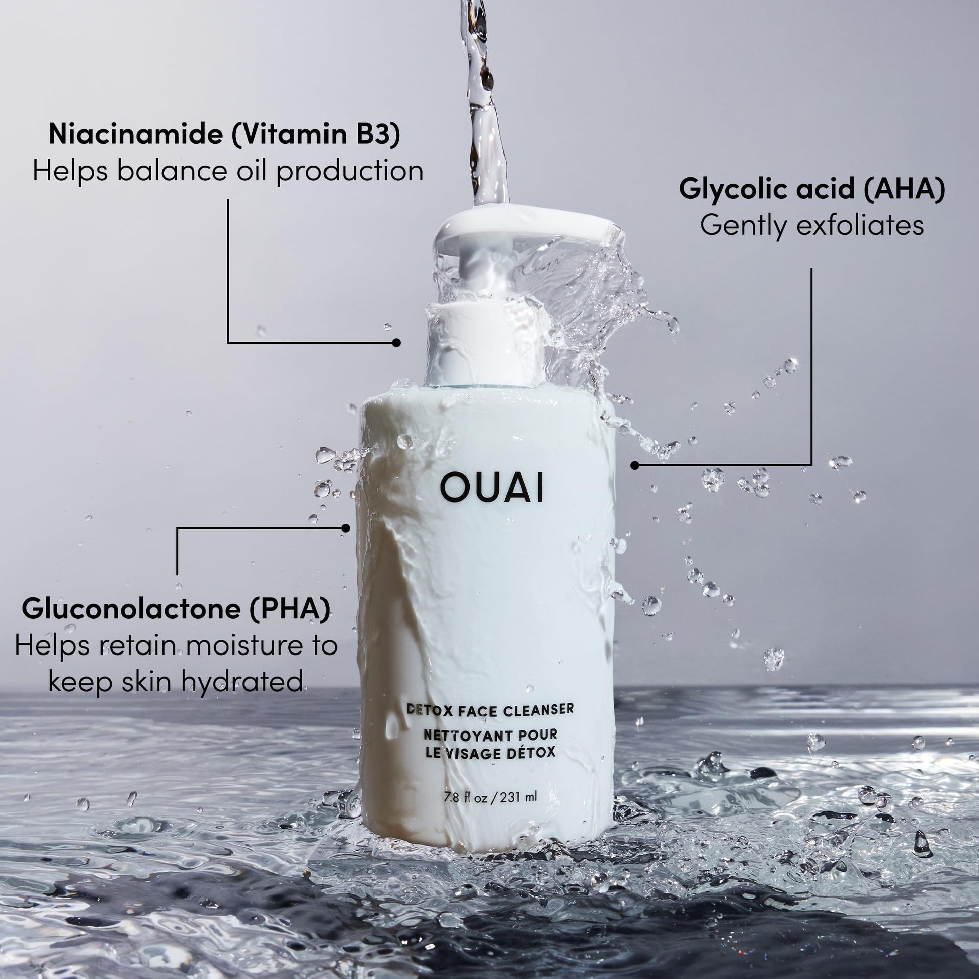 OUAI Detox Facial Cleanser - Deep Cleansing Face Wash with Glycolic Acid, Niacinamide & PHA - Removes Sweat, Dirt & Oil Without Drying - Gentle Face Cleanser for Post-Workout (7.8 Fl Oz) OUAI buy supplements canada