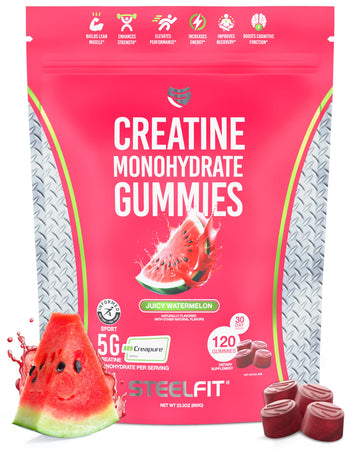 SteelFit Creapure Creatine Monohydrate Gummies for Men & Women, Juicy Watermelon - Gym Workout Nutritional Supplements for Muscle Gain, Brain Health & Strength Building Dietary Supplement, 120 Gummies SteelFit buy supplements canada