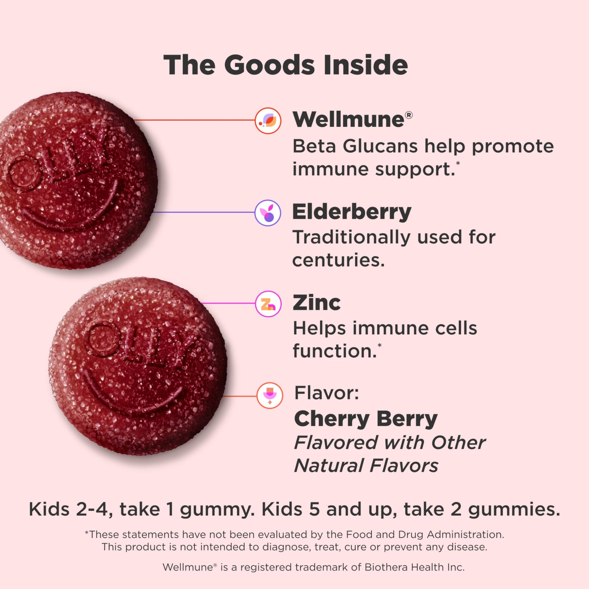 OLLY Kids Immunity Gummy, Immune Support, Wellmune, Elderberry, Vitamin C, Zinc, Chewable Supplement, Cherry - 50 Count OLLY buy supplements canada