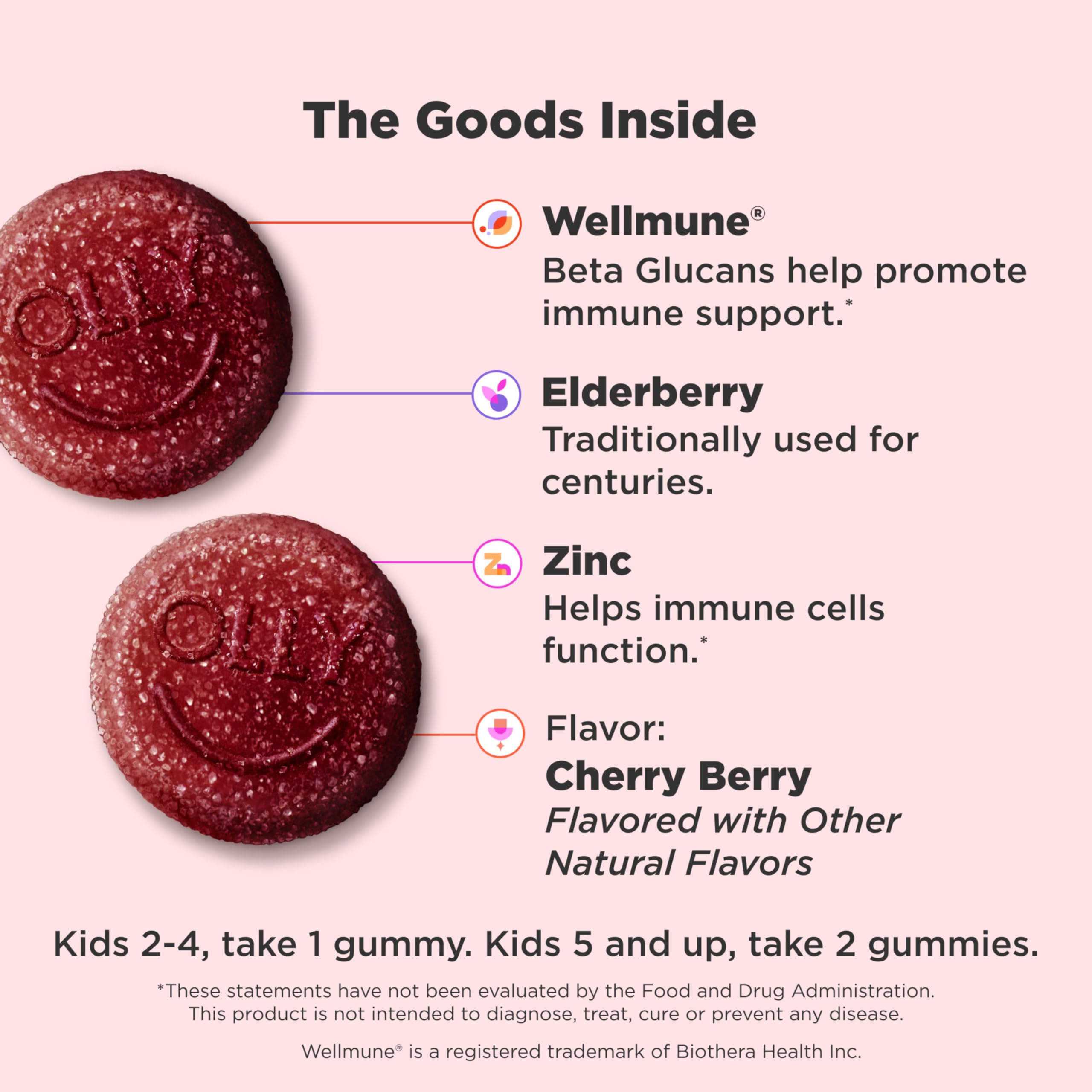 OLLY Kids Immunity Gummy, Immune Support, Wellmune, Elderberry, Vitamin C, Zinc, Chewable Supplement, Cherry - 50 Count OLLY buy supplements canada