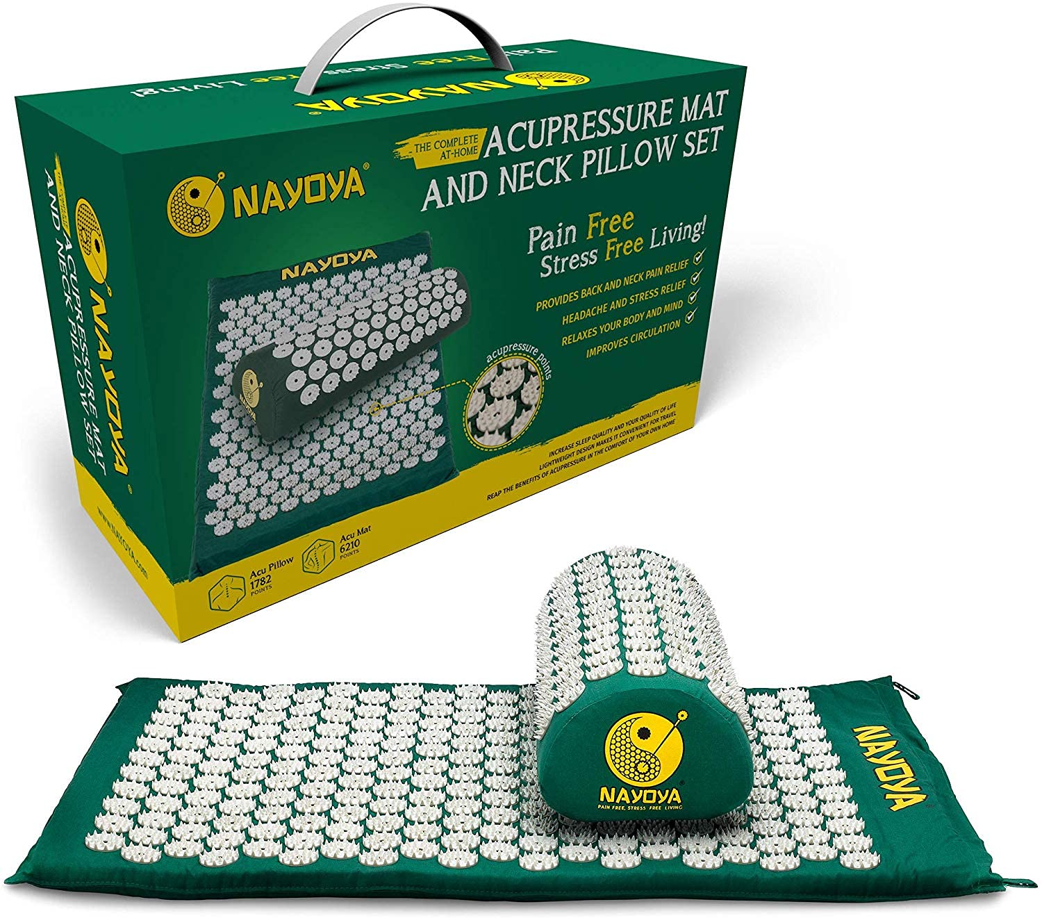 NAYOYA Neck and Back Pain Relief - Acupressure Mat and Neck Pillow Set - Relieves Stress and Sciatic Pain NAYOYA buy supplements canada
