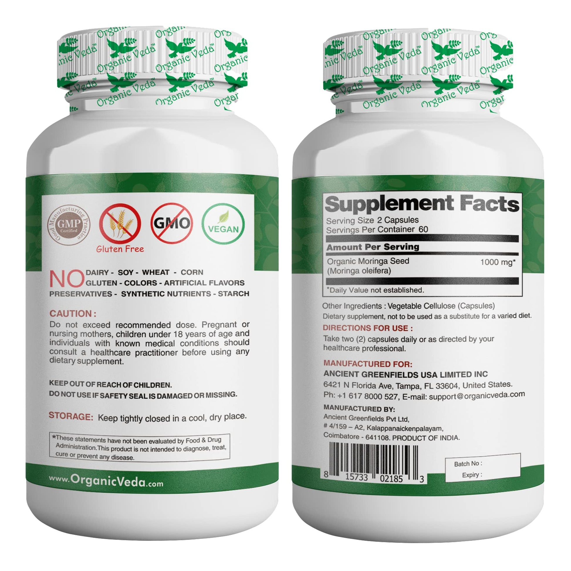 Organic Veda Moringa Seed Capsules - Pure Organic Moringa Capsules Seed Powder Organic Veda buy supplements canada