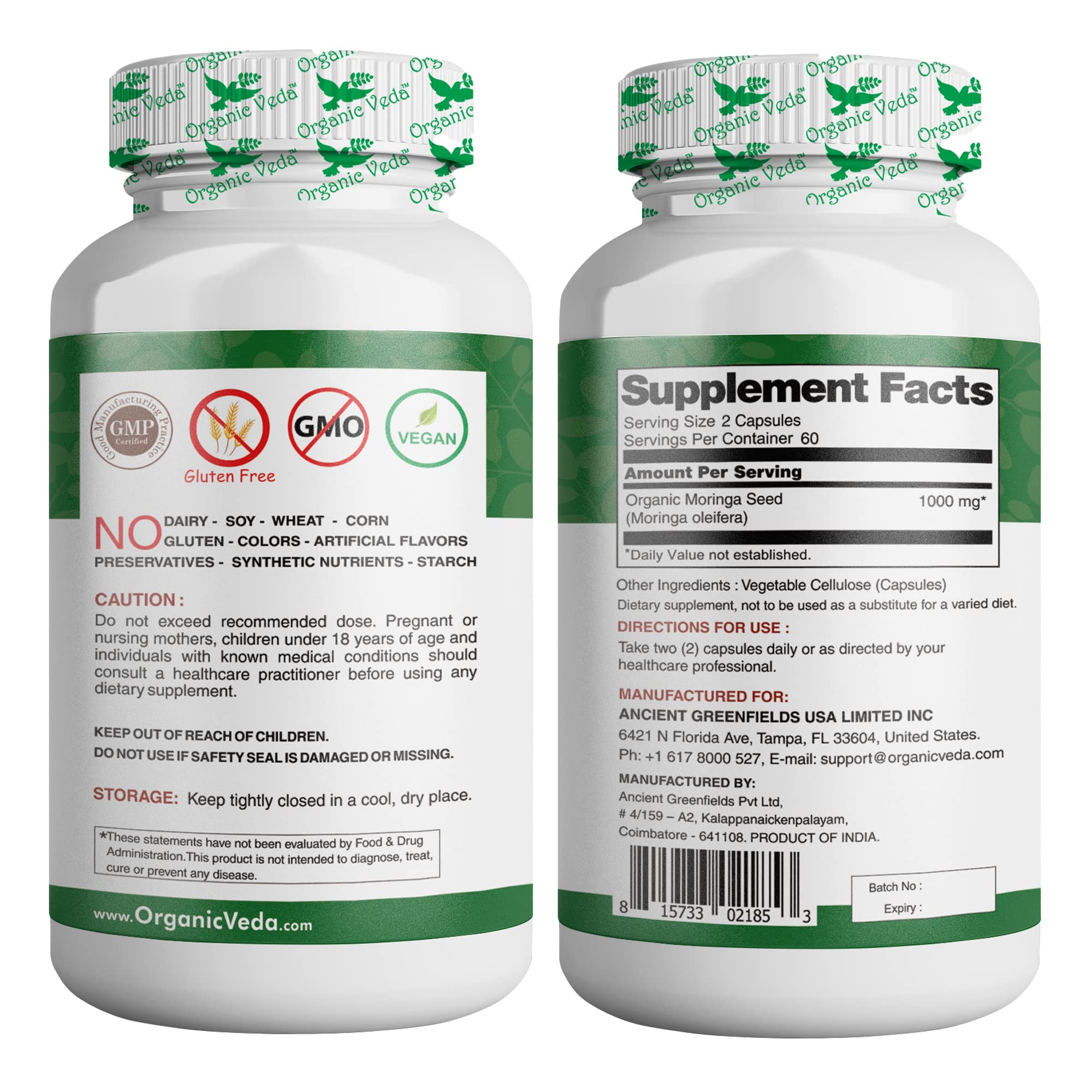 Organic Veda Moringa Seed Capsules - Pure Organic Moringa Capsules Seed Powder Organic Veda buy supplements canada