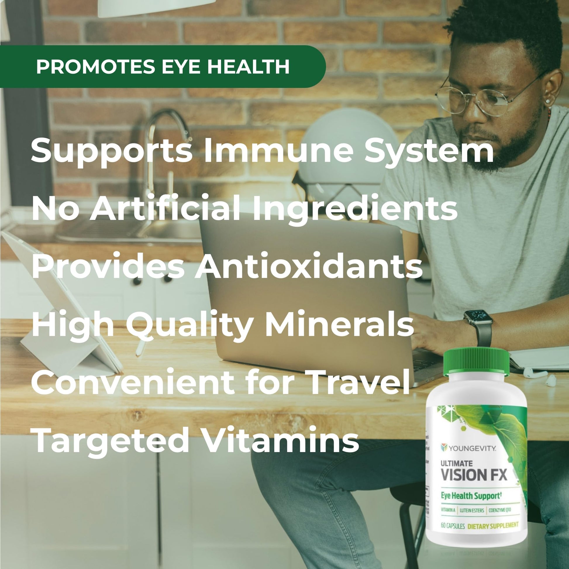 Youngevity Ultimate Vision FX™ - Eye Vitamin & Mineral Supplement Blend - Lutein, CoQ10, Vitamins A, C, E, Zinc, Chromium, Selenium for Eye Health (60 Capsules) Youngevity buy supplements canada