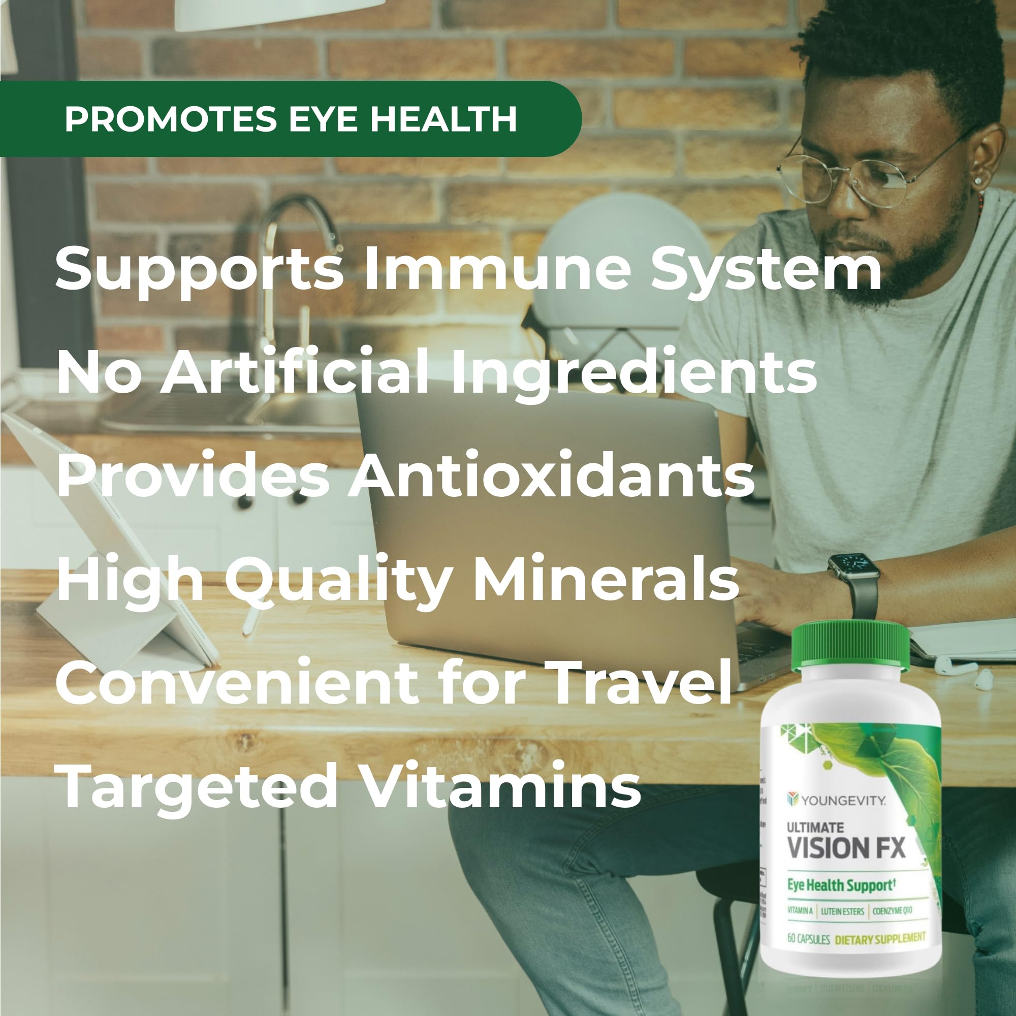 Youngevity Ultimate Vision FX™ - Eye Vitamin & Mineral Supplement Blend - Lutein, CoQ10, Vitamins A, C, E, Zinc, Chromium, Selenium for Eye Health (60 Capsules) Youngevity buy supplements canada