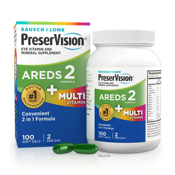 PreserVision AREDS 2 + Multivitamin, #1 Eye Doctor Recommended Brand, 2-in-1 Eye Vitamin with Lutein, Zeaxanthin, Zinc, and Vitamin C, D & E, 100 Softgels PreserVision buy supplements canada