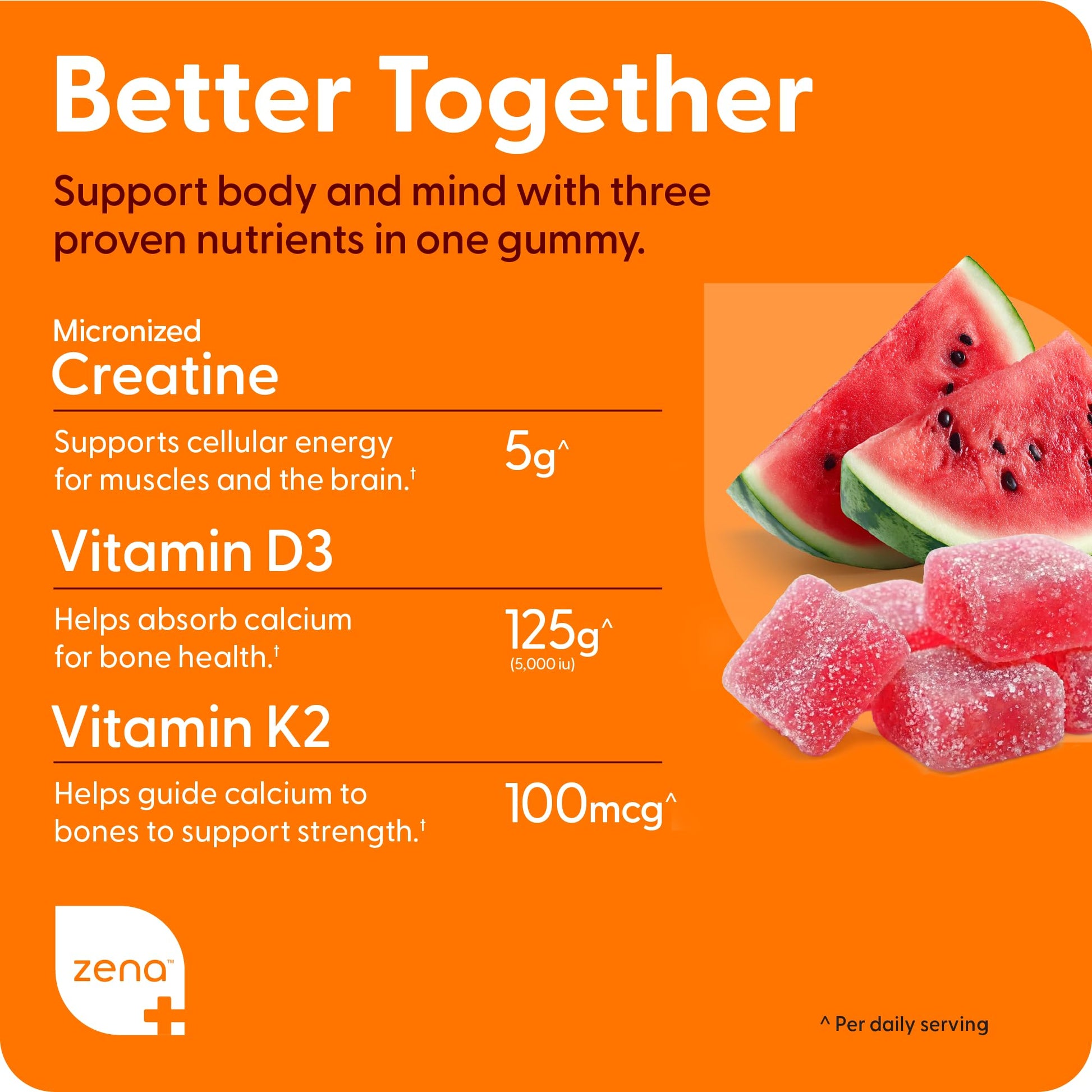 Zena Nutrition Creatine Gummies with D3 & K2, Creatine Monohydrate for Men and Women, Supports Bone, Muscle, & Cognitive Health, Gummy Workout Supplement, Watermelon Flavor, 150ct, 30 Daily Servings Zena Nutrition buy supplements canada