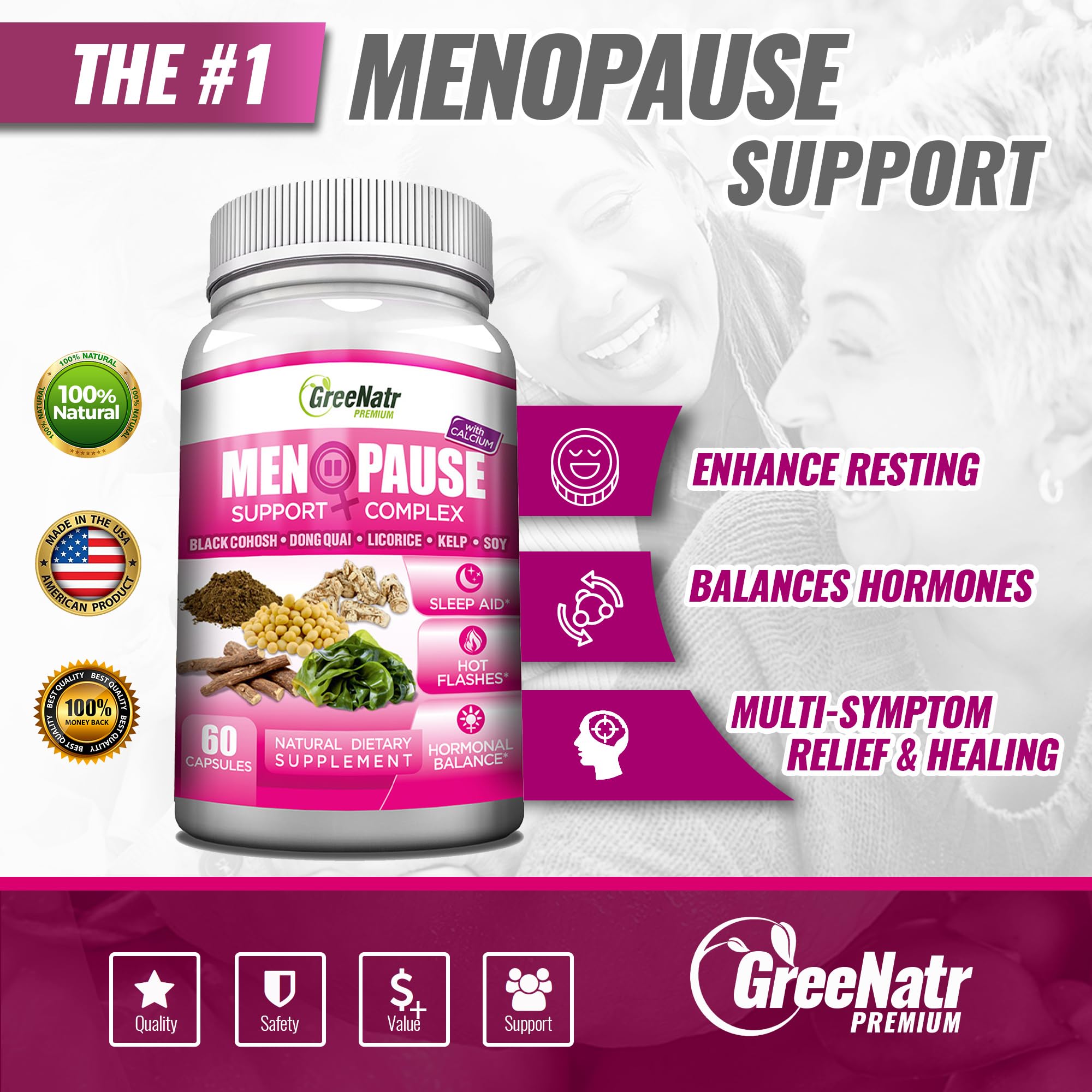 GreeNatr Menopause Supplements for Women - Perimenopause Supplements Women with Dong Quai & Black Cohosh for Menopause Hot Flashes - Menopause Support for Sleep Quality & Hormone Balance - 60 Caps GreeNatr buy supplements canada