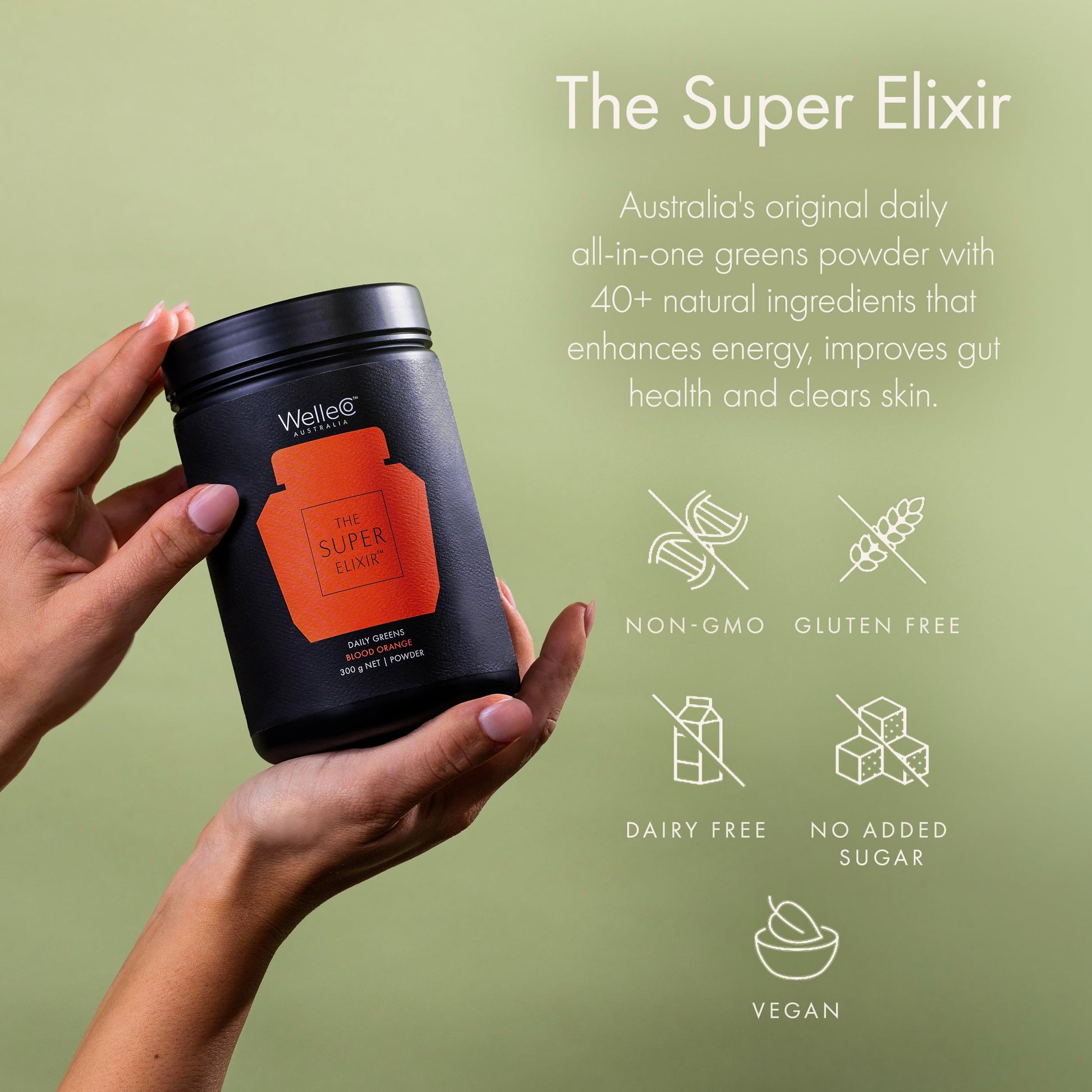 WelleCo The Super Elixir Daily Greens Powder, Probiotic Drink Mix with Whole Foods, Gluten Free, Vegan Gut Health Powder, Energy, Immunity, Healthy Skin, Hair & Nails (Jar, Blood Orange) WelleCo buy supplements canada