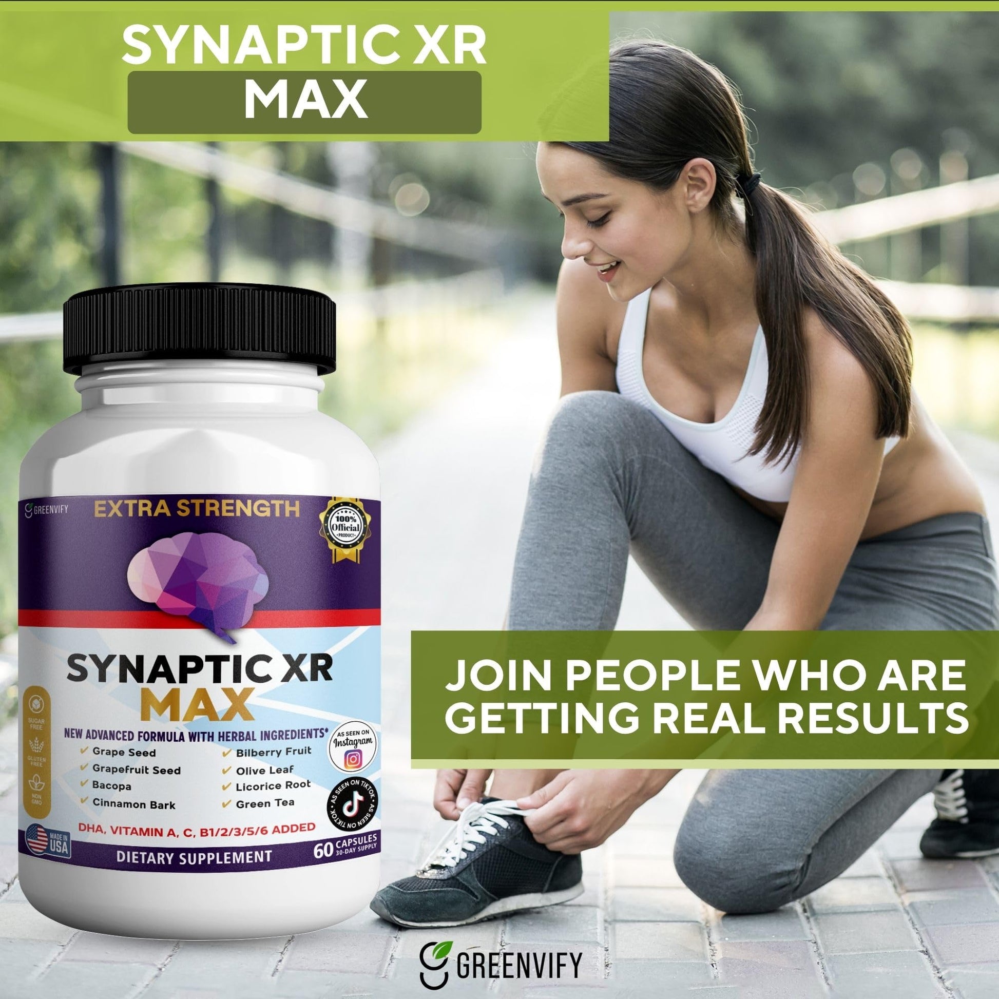 GREENVIFY Synaptic XR Max Extra Strength Brain Support Supplement with Herbal Ingredients, 60 Capsules, DHA Vitamins, Nootropic Formula (1) GREENVIFY buy supplements canada