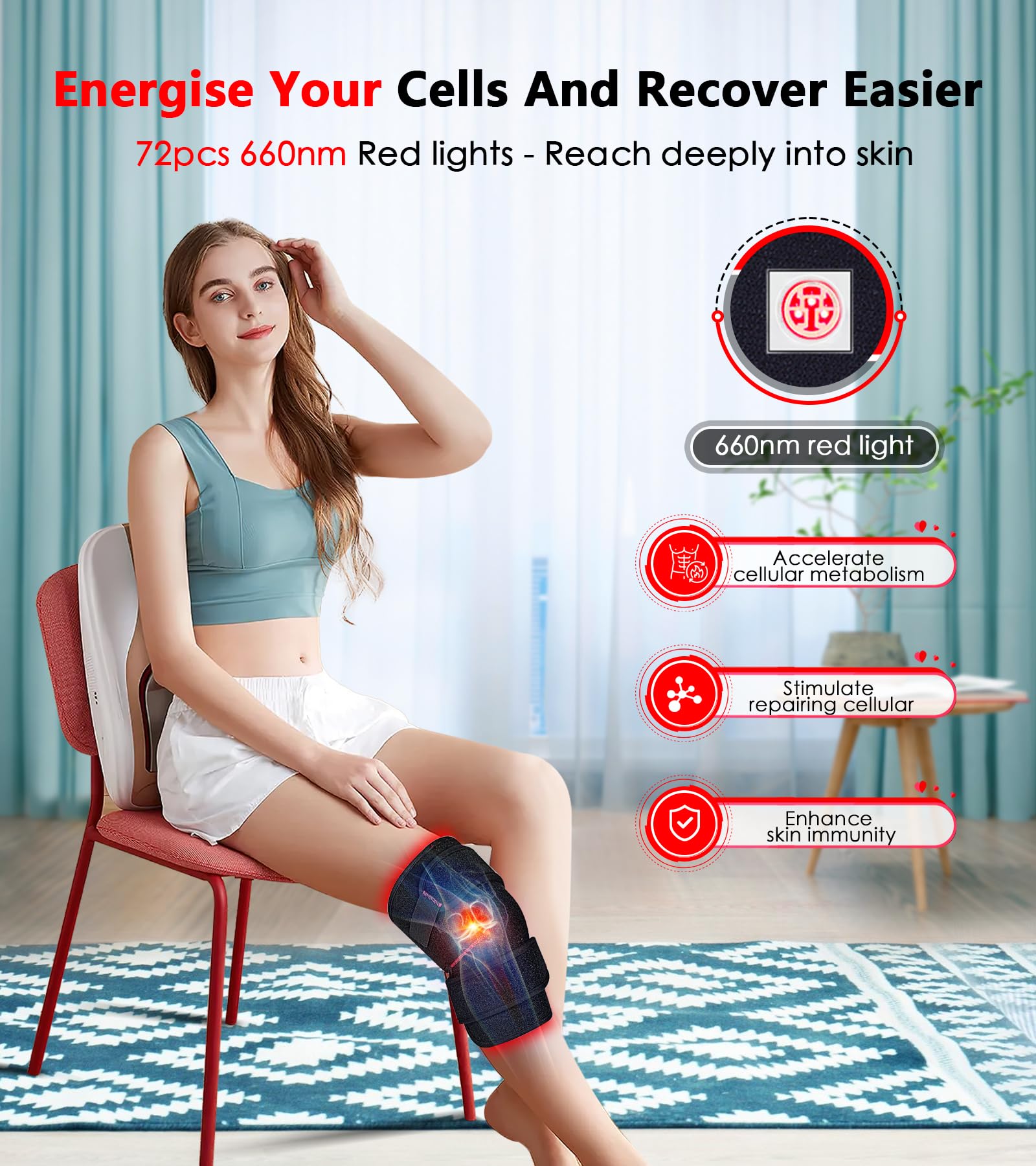 Red Light Therapy for Knee, Infrared Red Light Therapy Device Wrap Belt with 660nm Red Light RUISQM buy supplements canada