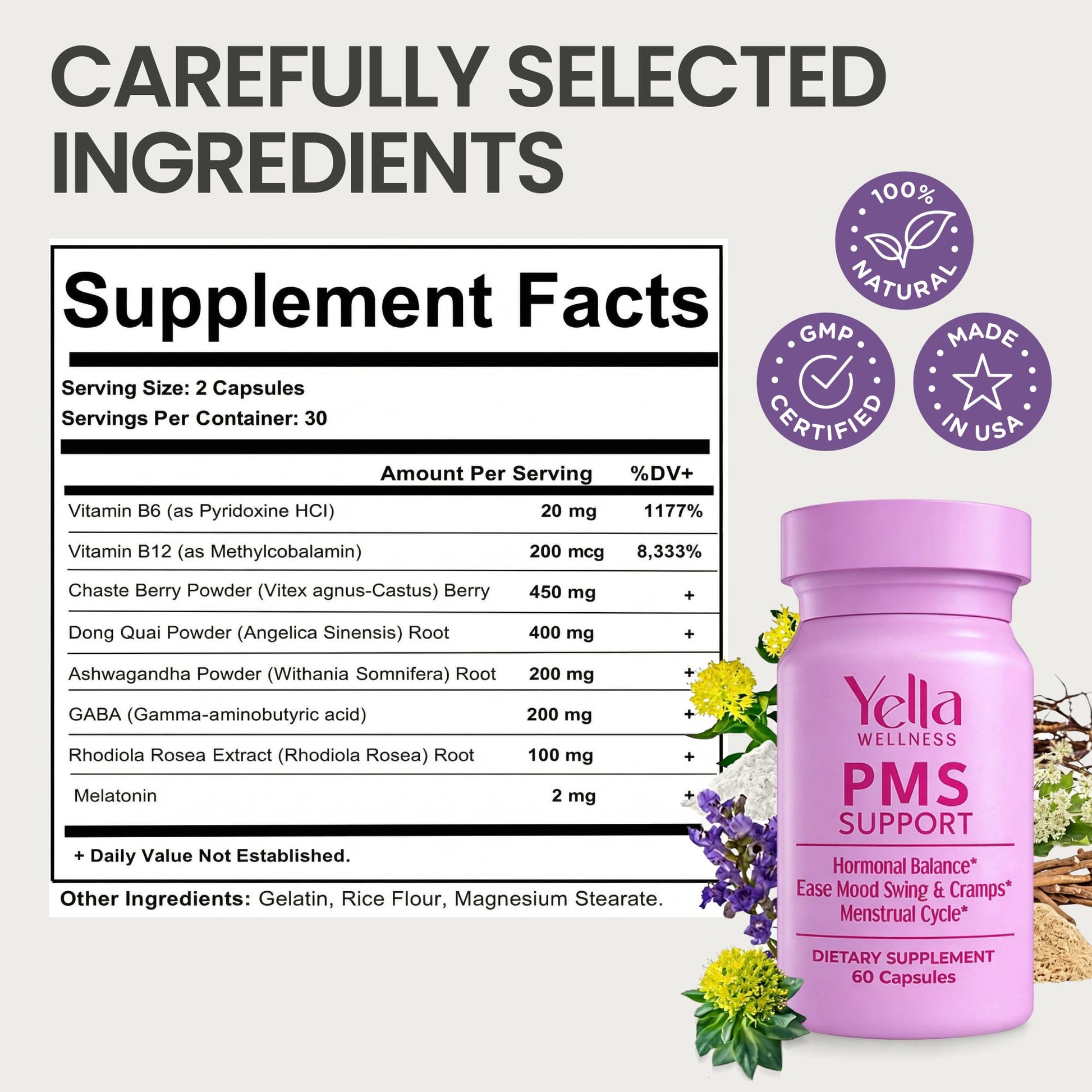 YELLA WELLNESS Hormone Balance for Women - PMS Support Supplement for Women w/Chaste Tree, Dong Quai and Ashwagandha- PMS and Menopause Relief for Bloating, Cramps and Mood Swings- (60ct) YELLA WELLNESS buy supplements canada