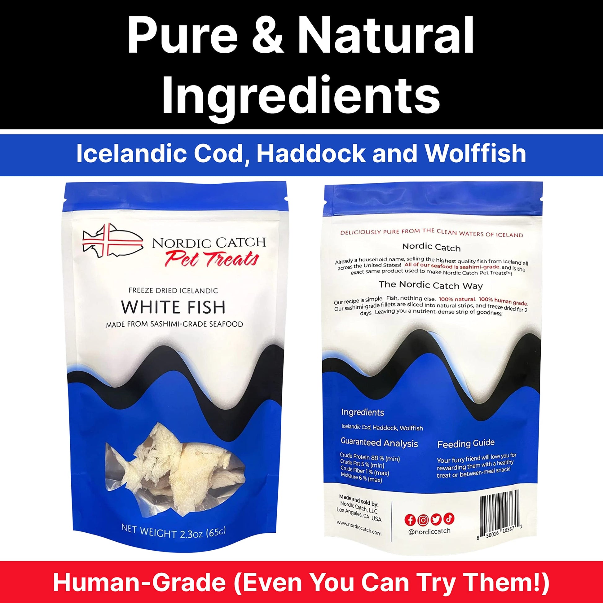 Nordic Catch Freeze Dried Fish Pet Treats from Iceland - Pure, All Natural Seafood Snacks for Dogs, Cats and Other Pets - Human Safe Ingredients, Made from Sashimi Grade Seafood - White Fish Nordic Catch buy supplements canada