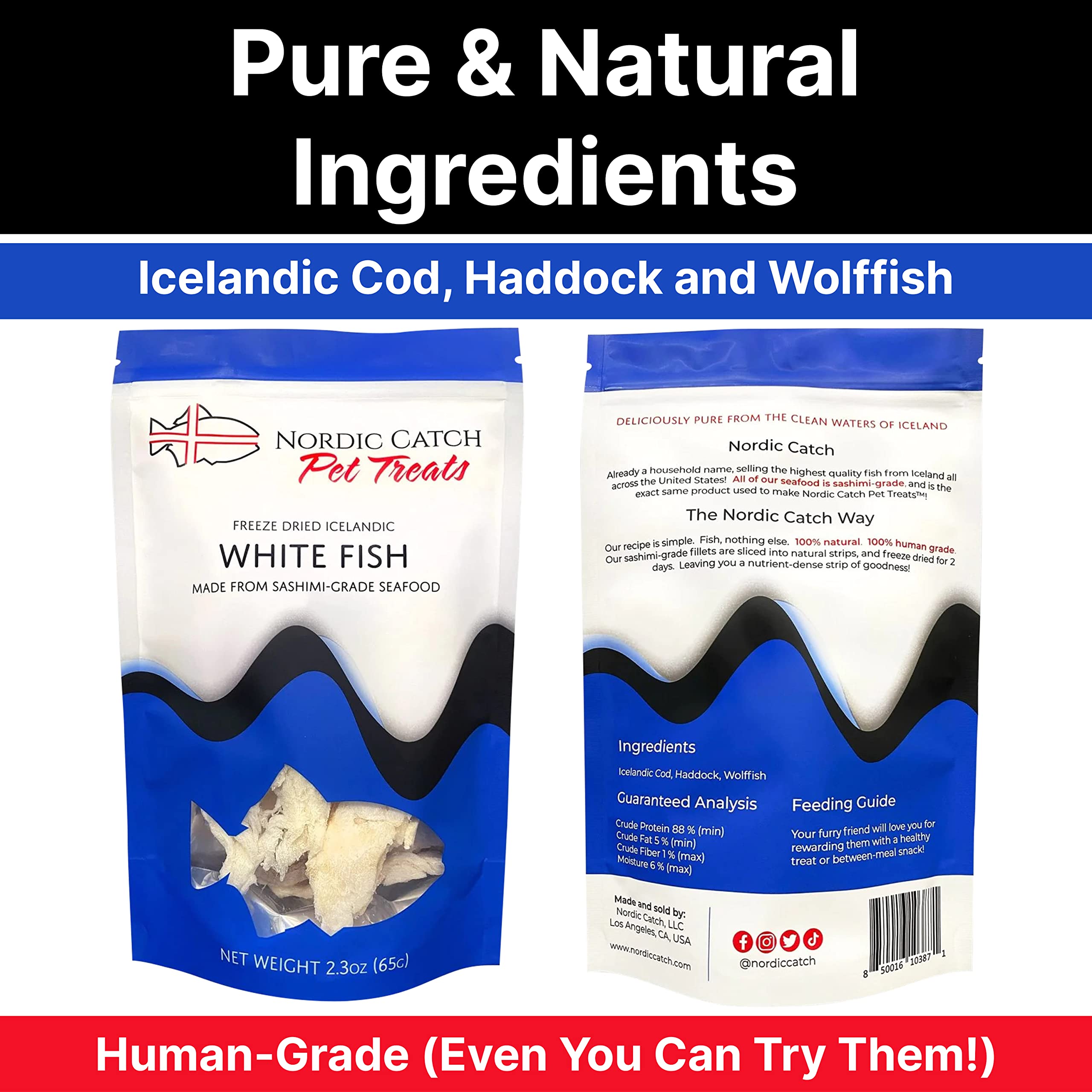 Nordic Catch Freeze Dried Fish Pet Treats from Iceland - Pure, All Natural Seafood Snacks for Dogs, Cats and Other Pets - Human Safe Ingredients, Made from Sashimi Grade Seafood - White Fish Nordic Catch buy supplements canada