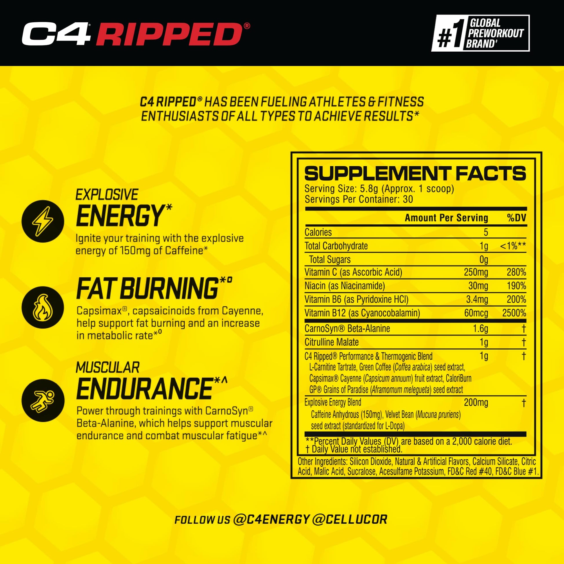 Cellucor C4 Ripped Pre Workout Powder Raspberry Lemonade | Creatine Free + Sugar Free Cellucor buy supplements canada